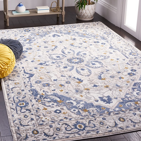 8×10 Transitional Ivory Blue Gold Area Rug **FREE SHIPPING**