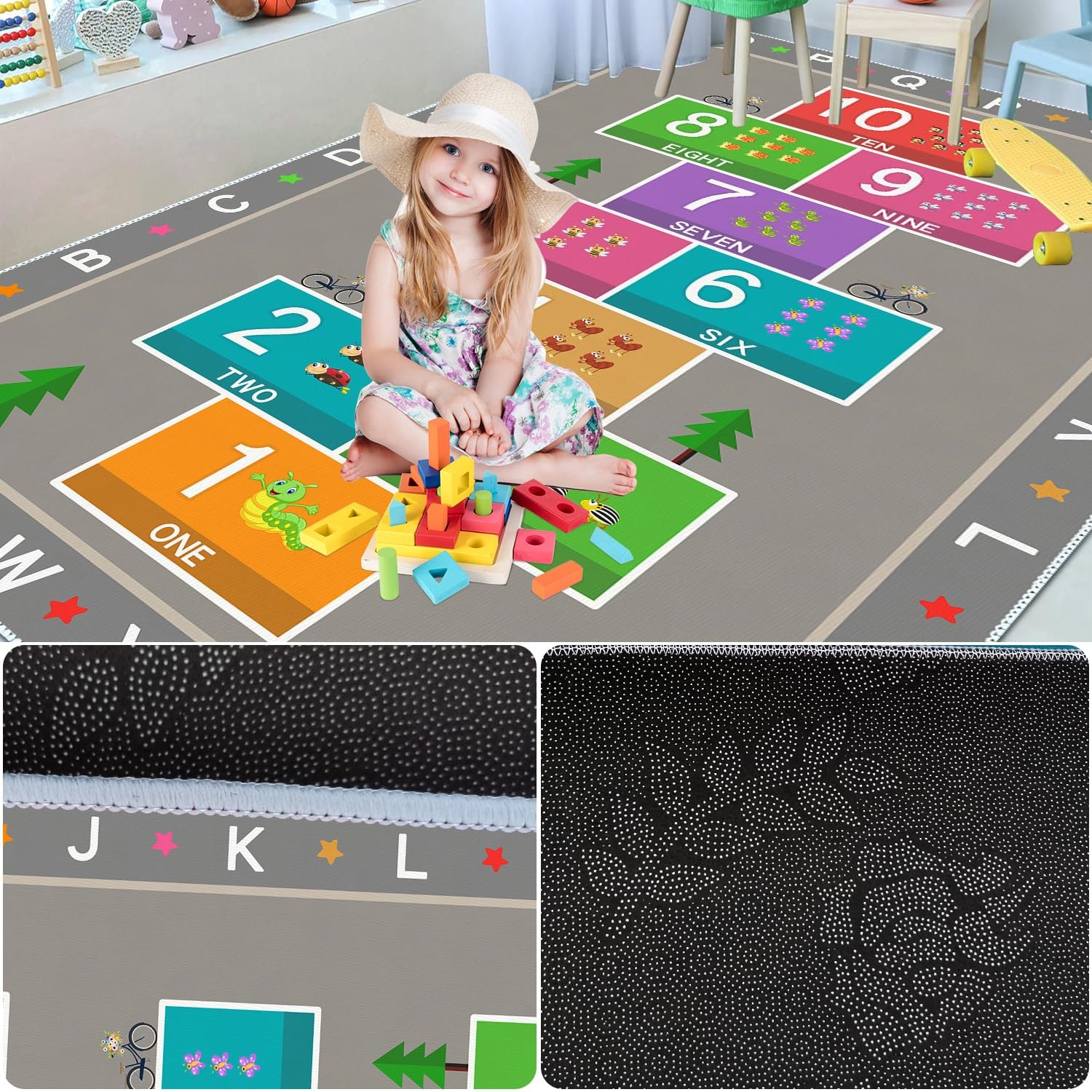 Hopscotch Play Rug 31×47 In, ABC Alphabet Number Educational Carpet – Fun