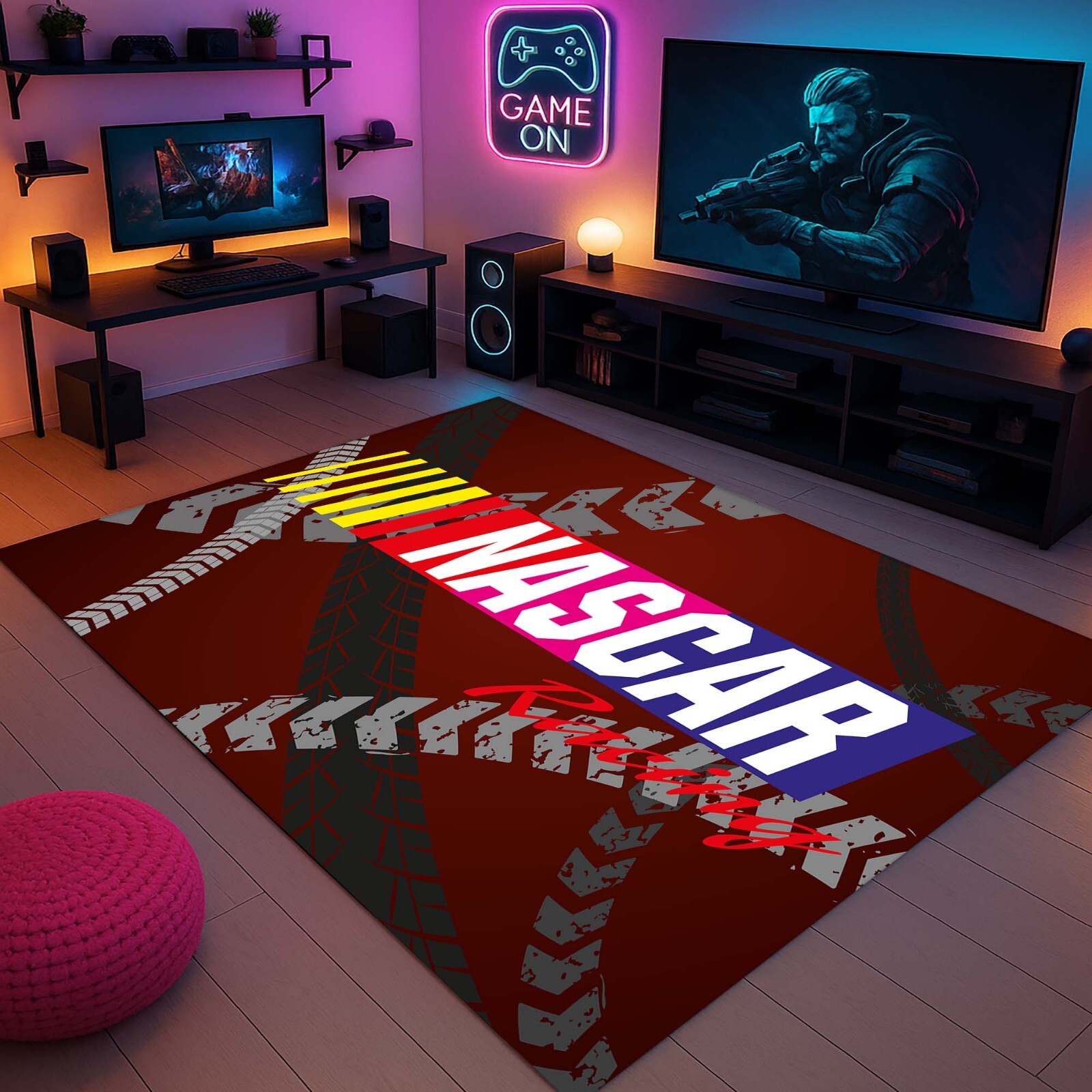 NASCAR Rug, Racing Room Rug, Car Themed Carpet, Boys Room Decor, Tire Track