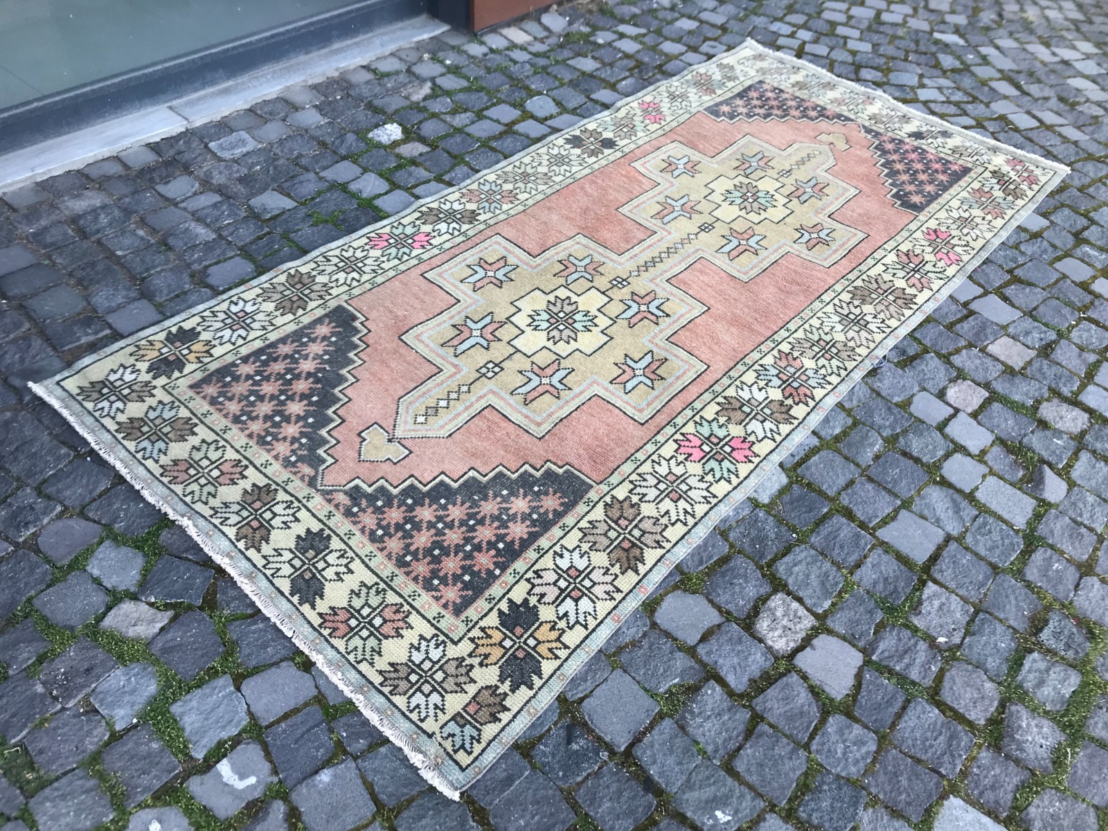 Bohemian Area Rug Handmade Wool Rug Turkish Vintage Traditional Rug 4,0 x 8,7 ft
