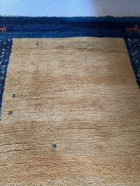 4×6 Wool Area Rug Vintage Boho Oriental Tribal Blue Beige Handmade Carpet Decor