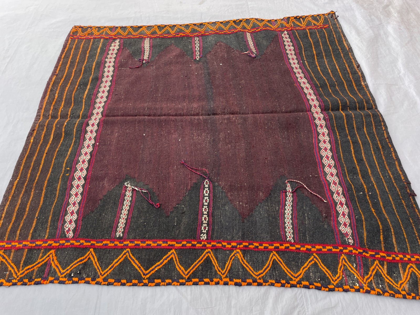 3’3 x 4’6 ft Authentic Afghan Tribal Kilim Rug – Deep Brown Black Minimal Nomad