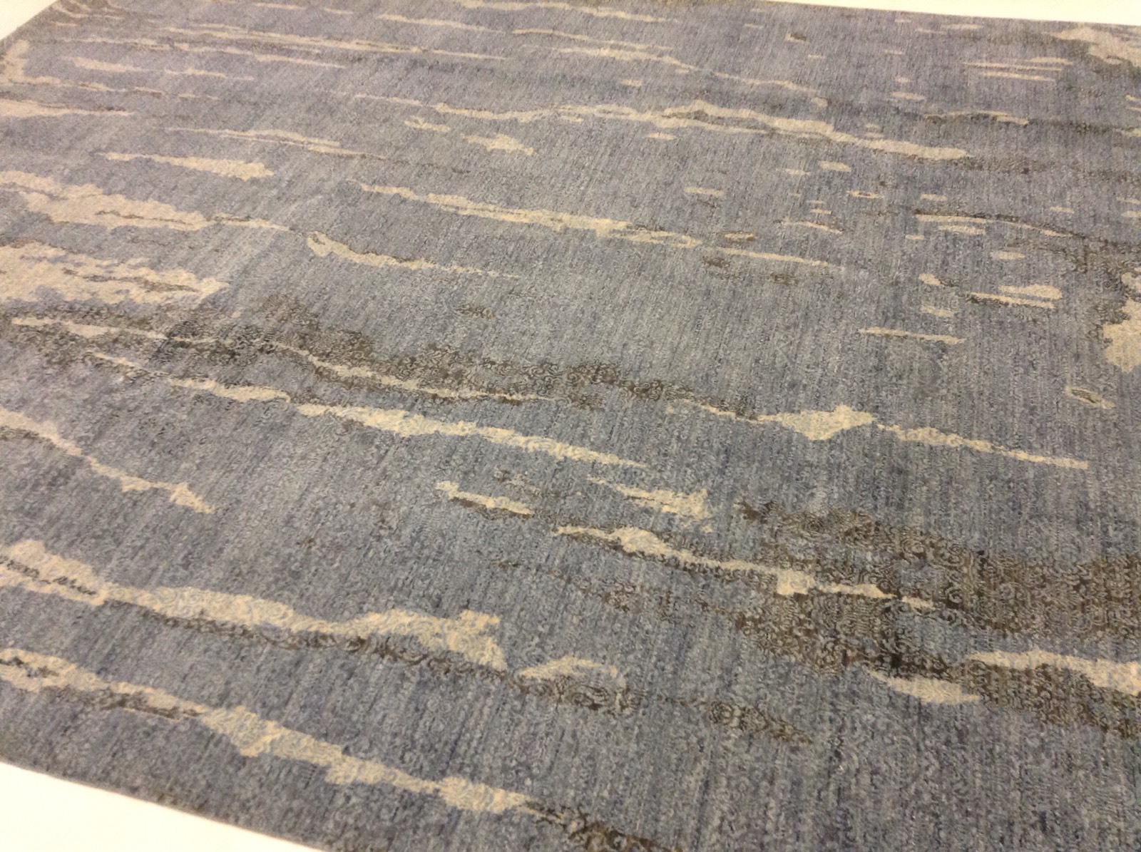 8′.11″ X 12′.3″ Soft Blue Black Modern Oriental Area Wool Rug Handmade Wool