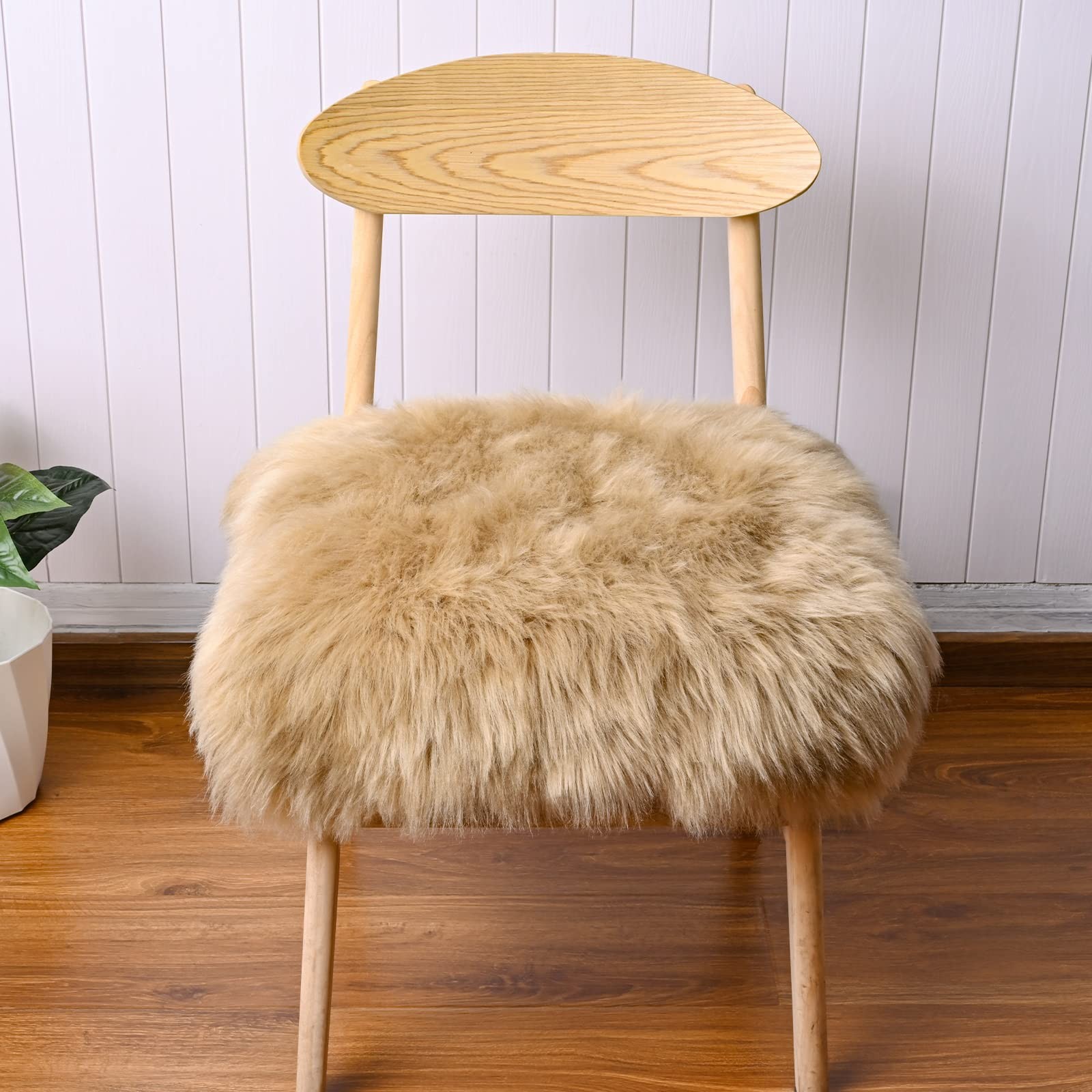 Beige Faux Fur Sheepskin Chair Cover Fur Rug Seat Cushion Chair Pad Super Sof…