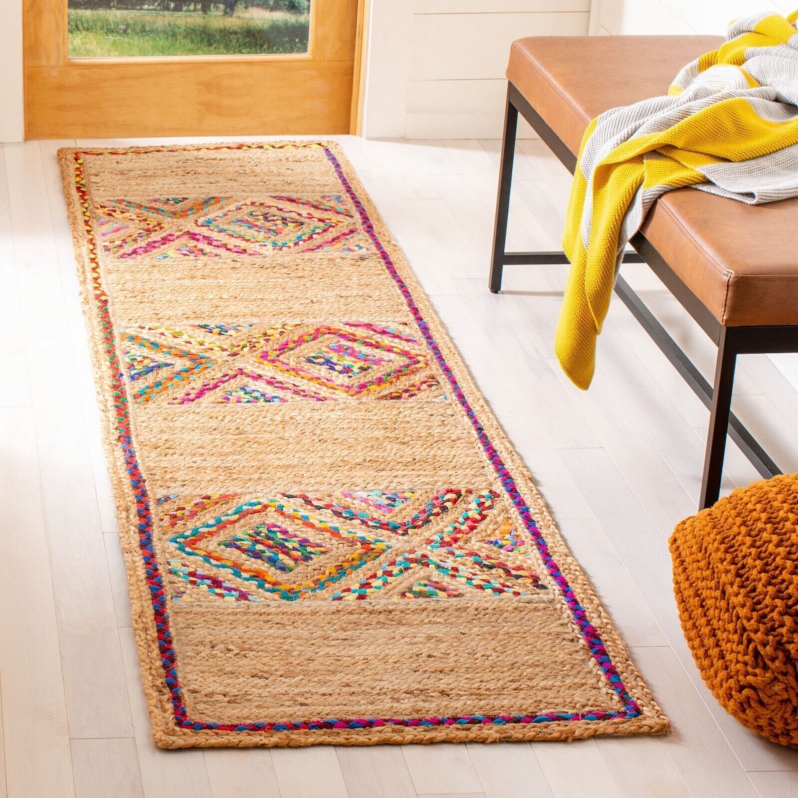 Runner Carpet Rug Natural Cotton Jute Handmade Rustic Modern Floor Area Rug Mat