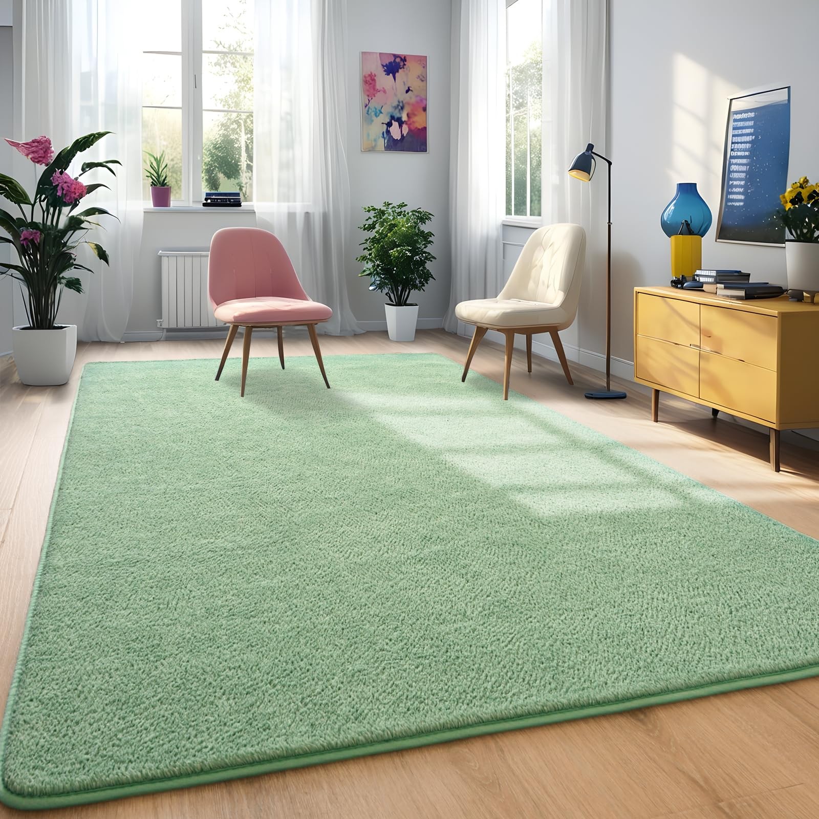 Sage-Green Area Rugs for Bedroom Living Room 4×6 Feet Indoor Memory Foam Rug