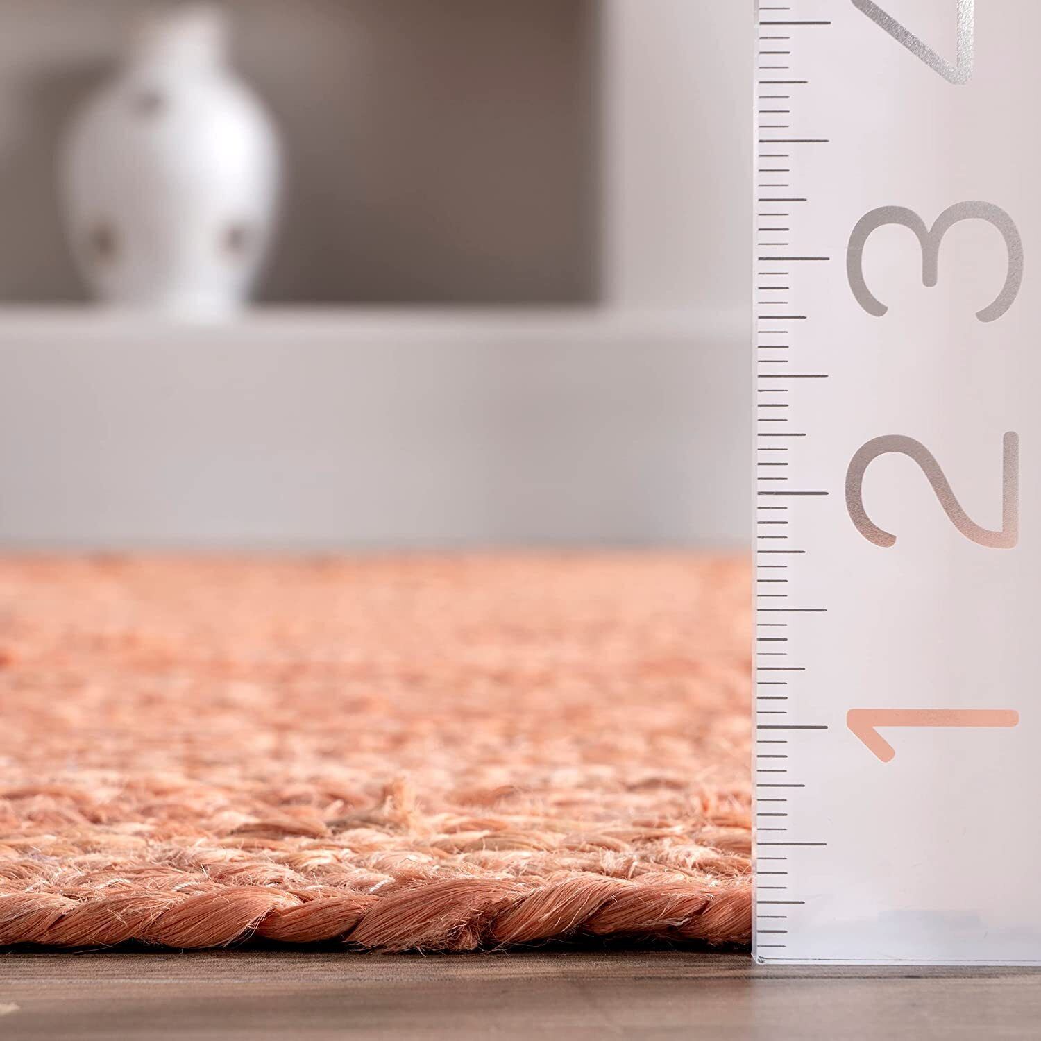 Rug Peach Jute Natural Handmade Braided Farmhouse Decor Rustic Modern Carpet
