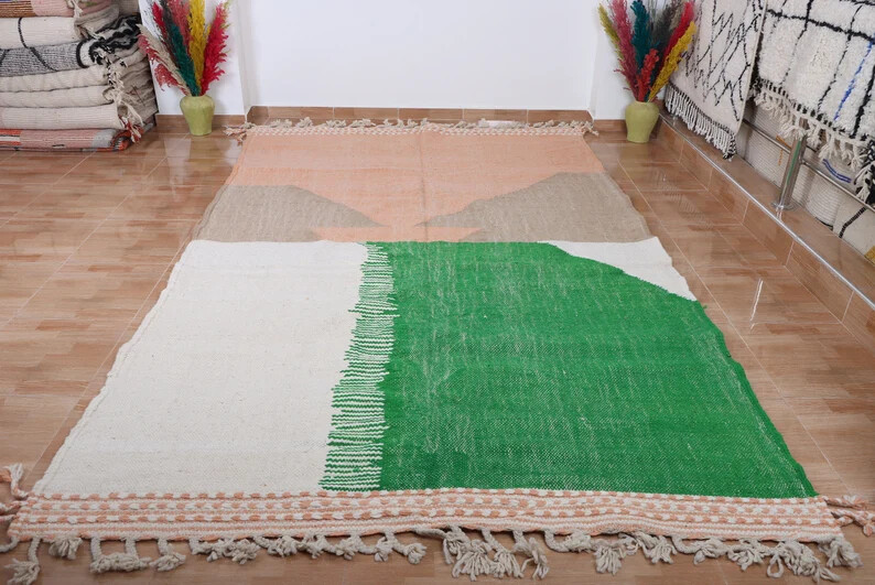 KILIM MOROCCAN RUG Flat Area Rug Handmade Rug Pink and White Rug Custom Pink Rug