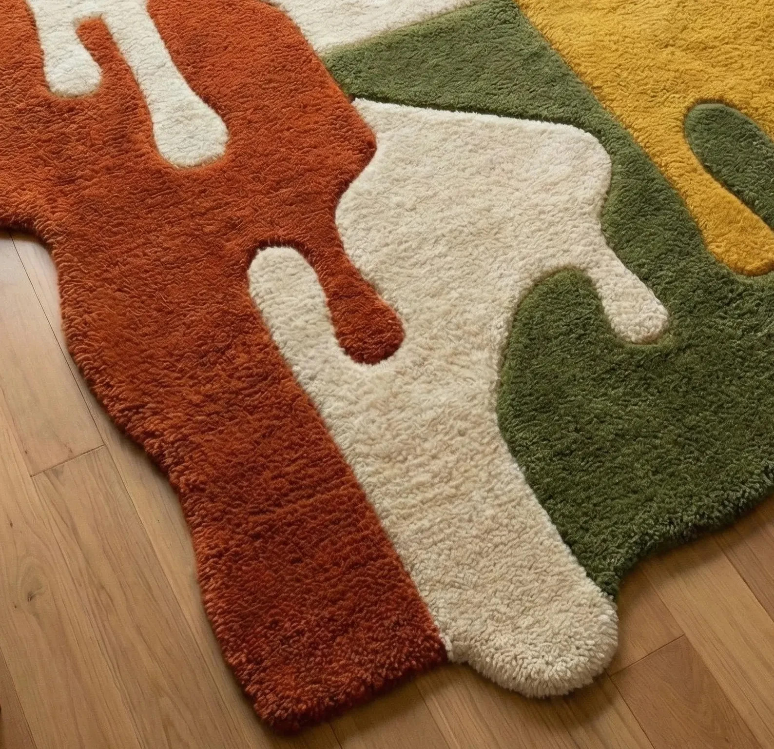 Colorful Irregular Abstract Hand Tufted Rug Organic Shape Handmade Wool Area Rug