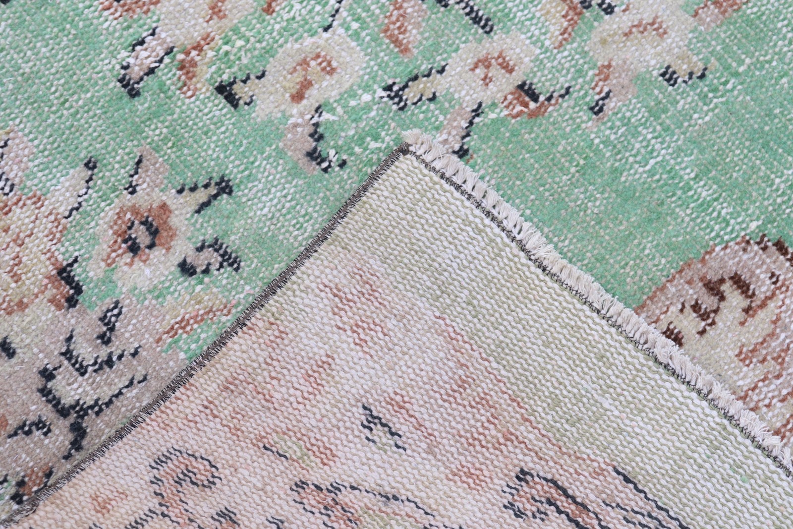 Vintage Rug, 5,2×8,9 ft Large Rug, Green Brown Wool Rug