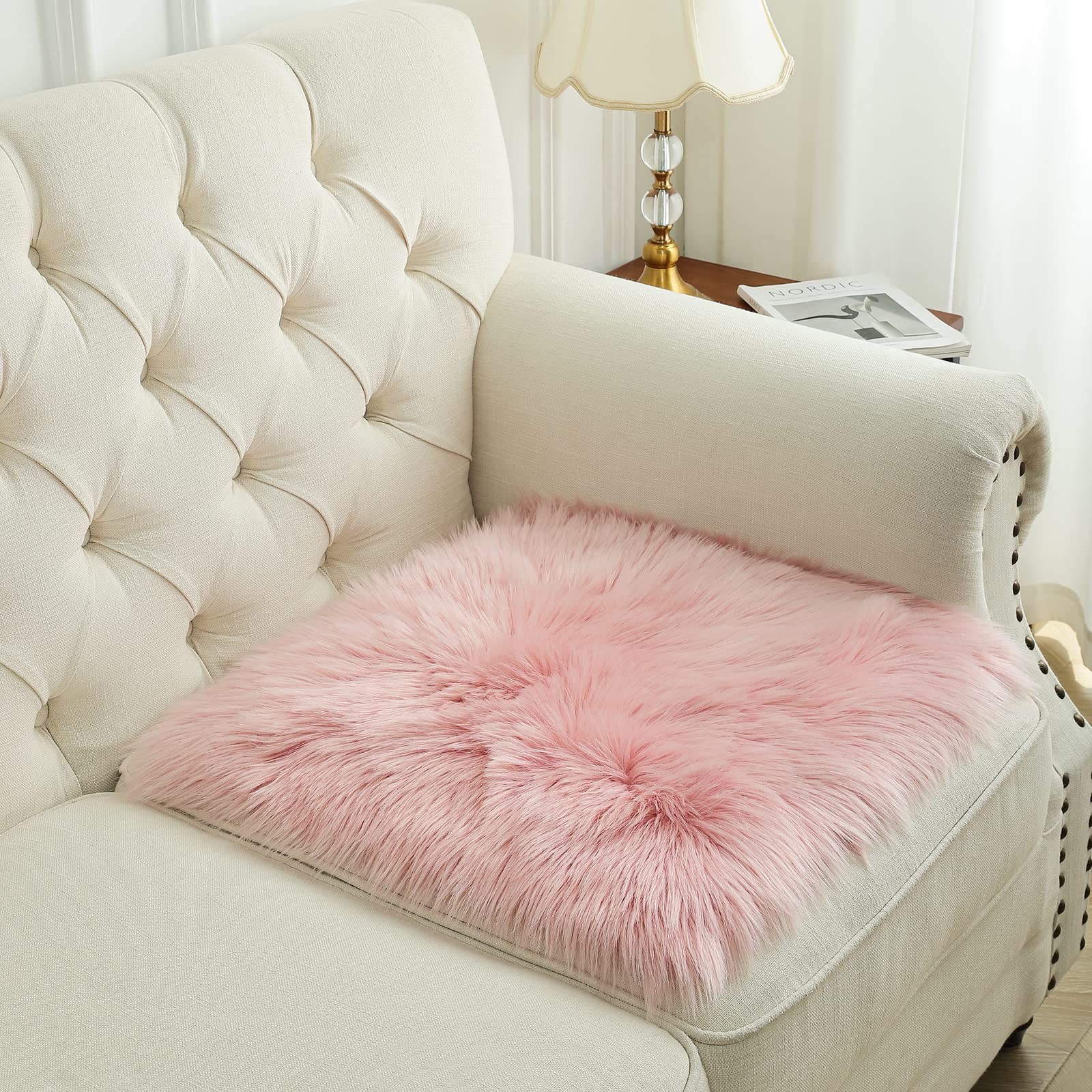 Pink Faux Fur Sheepskin Chair Cover Seat Cushion Pad Super Soft Area Rugs for…