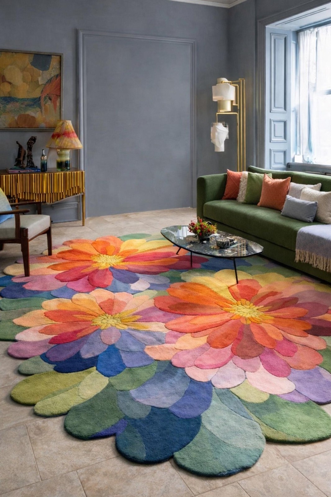 Oversized Floral Art Rug – Multicolor Abstract Petal Design | Hand tufted Area