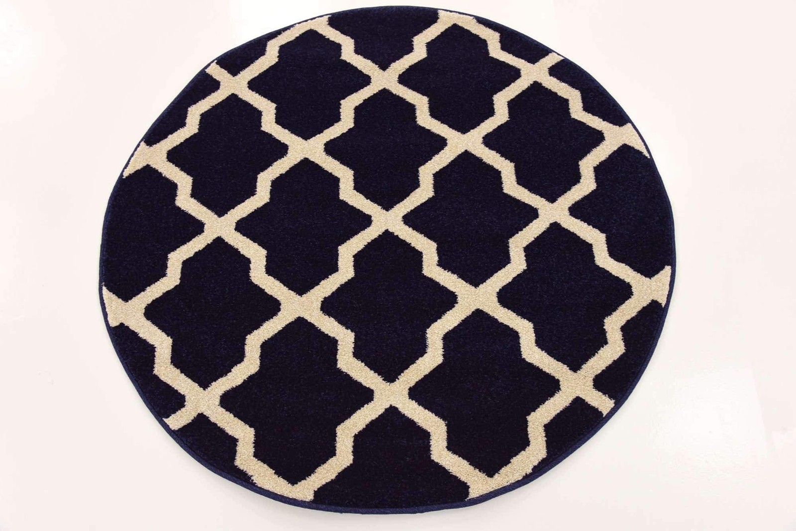 Unique Loom Trellis Collection Area Rug – San Antonio 3 3 Round Navy Blue/ Beige