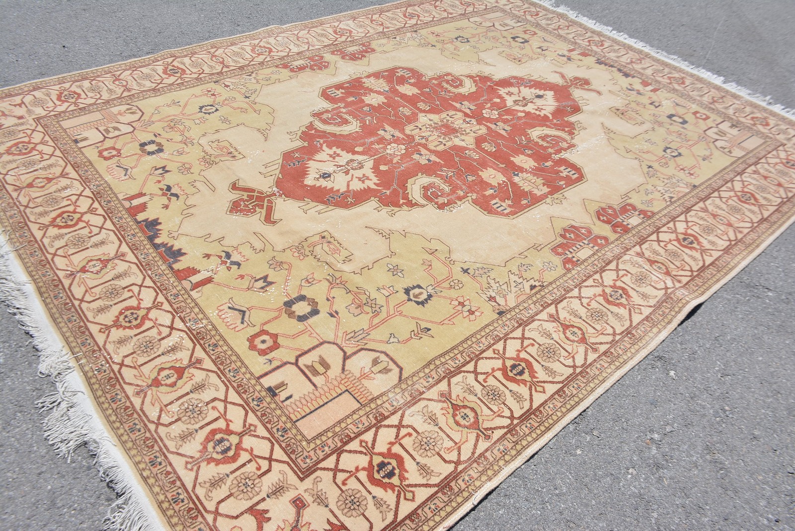 8,2×10,7 ft Oversize Turkish Vintage Rug, Red Floral Wool Rug