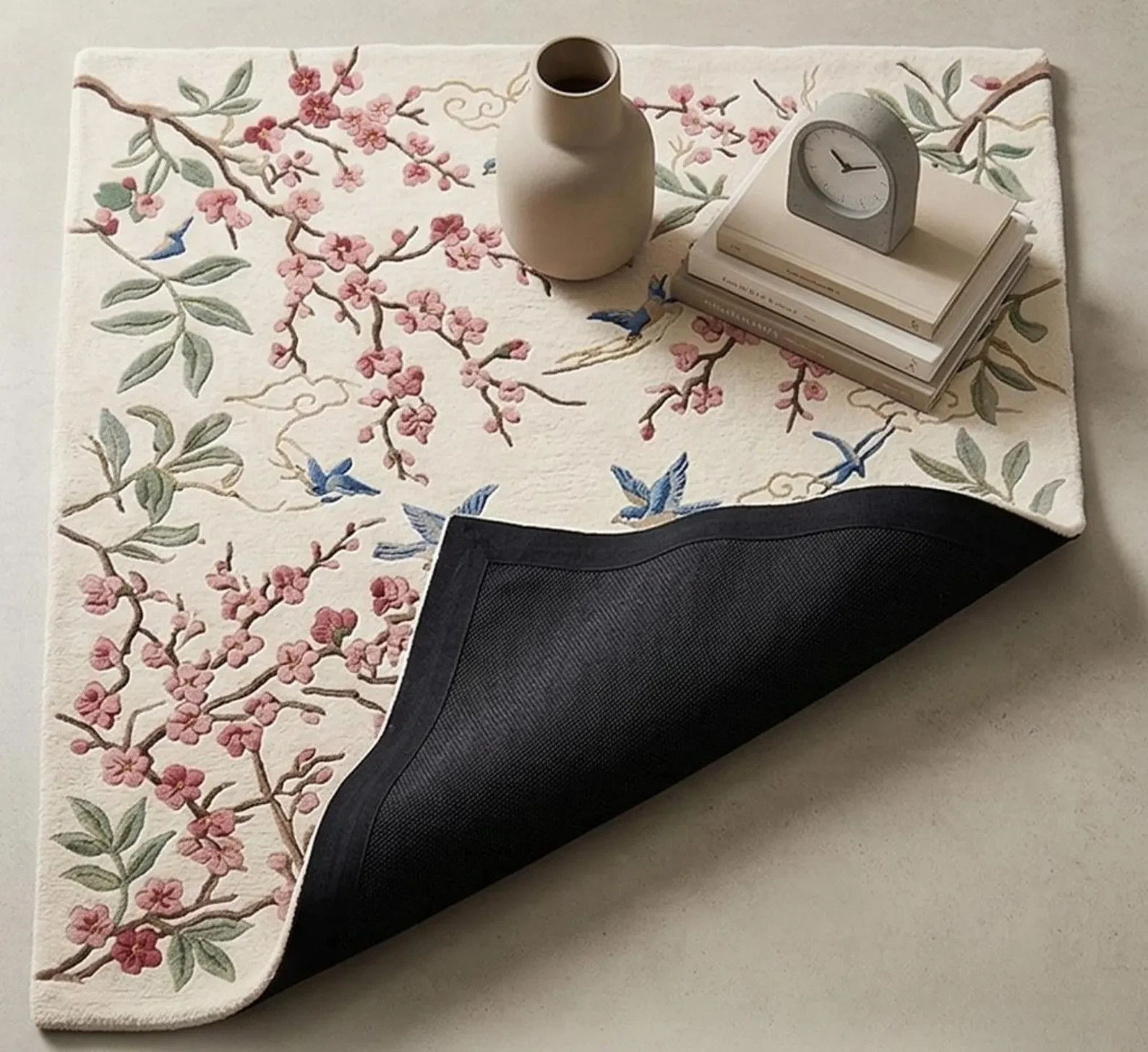 Hand Tufted Botanical Elegant Sakura Blossom Sanctuary Handmade Area Rug Carpet