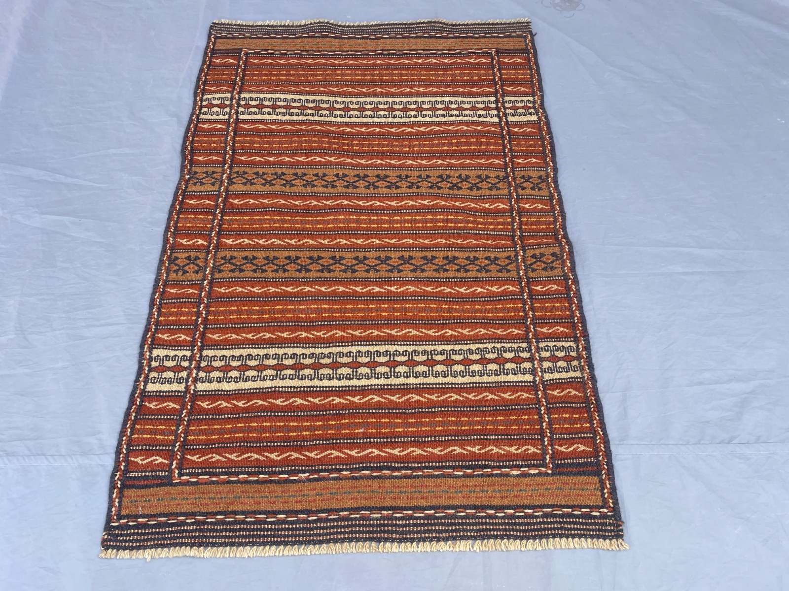 2’10 x 4’3 Ft Vintage Terracotta Afghan Kilim Carpet – Tribal Flatweave Rust Rug