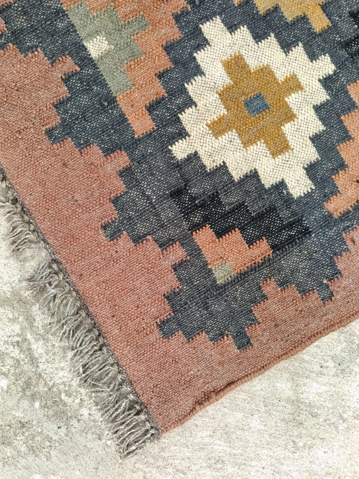 Handwoven Wool Jute Kilim Rug – Boho Area Rug, Rustic Living Room Carpet, Natura