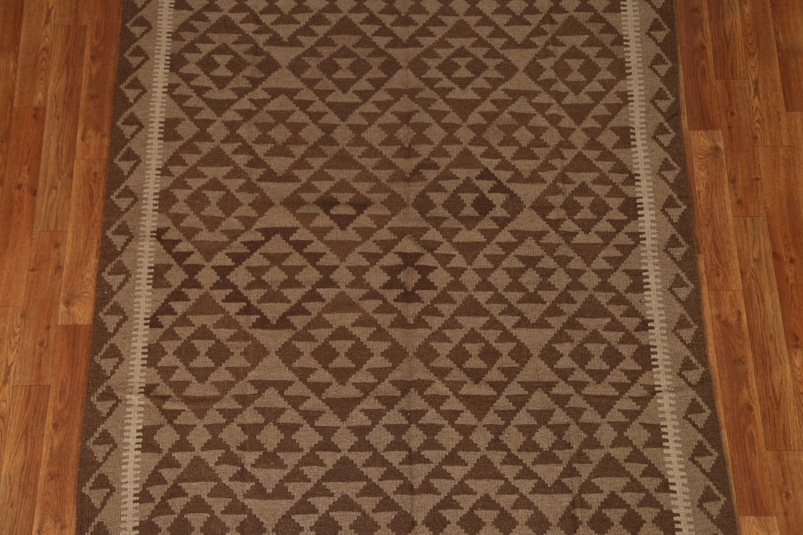 Geometric Kilim Area Rug 5×7 Ft Hand-Woven Wool Carpet Brown Oriental Rug