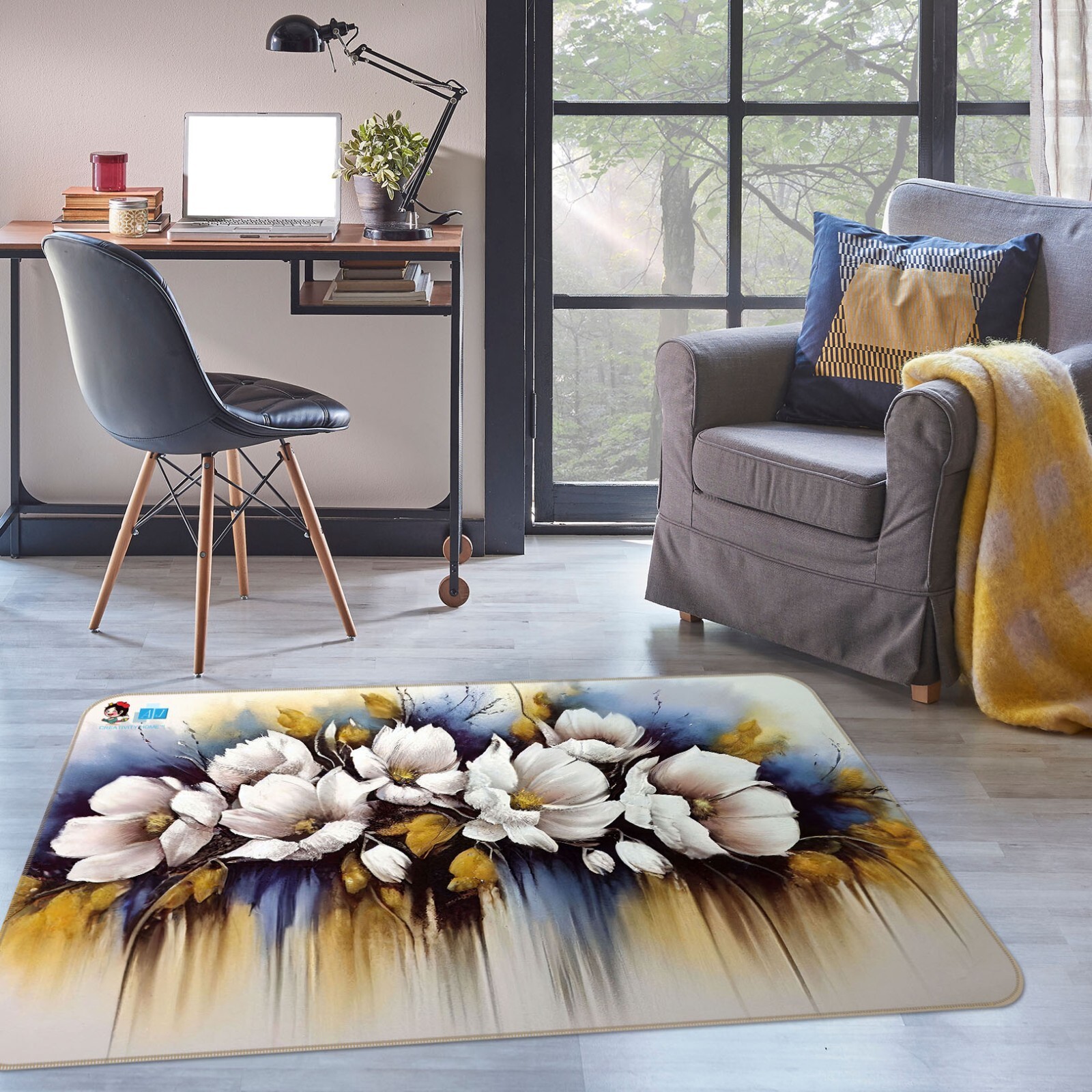 3D Painting Petals K067 Non Slip Rug Mat Elegant Photo Carpet Panda
