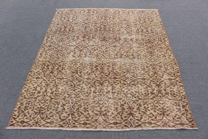 4,9×5,8 ft Vintage Rug, Turkish Area Rug, Brown Beige Ombré Rug
