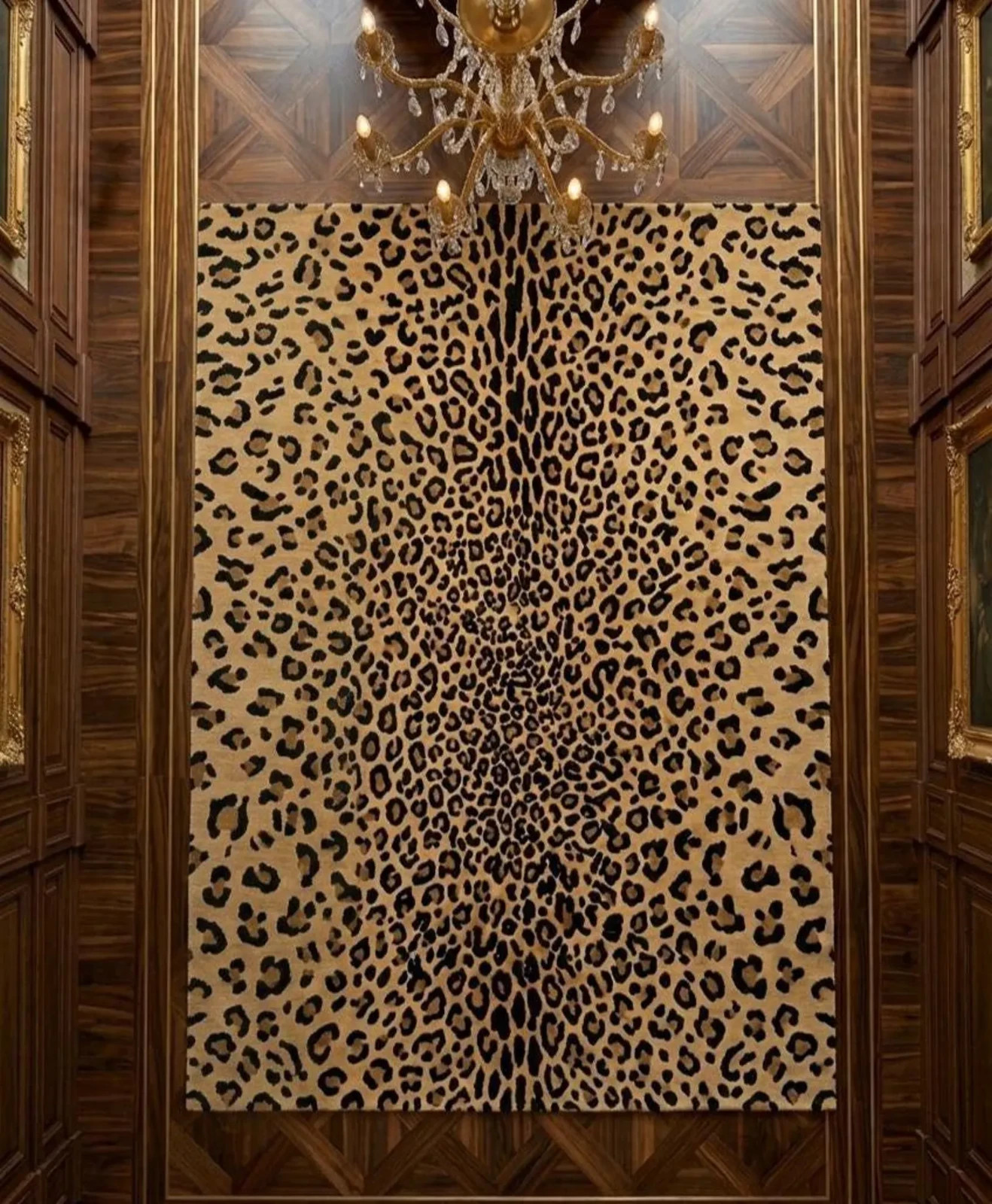 Hand-Tufted Leopard Print Wool Rug, Beige Brown Safari Area Carpet