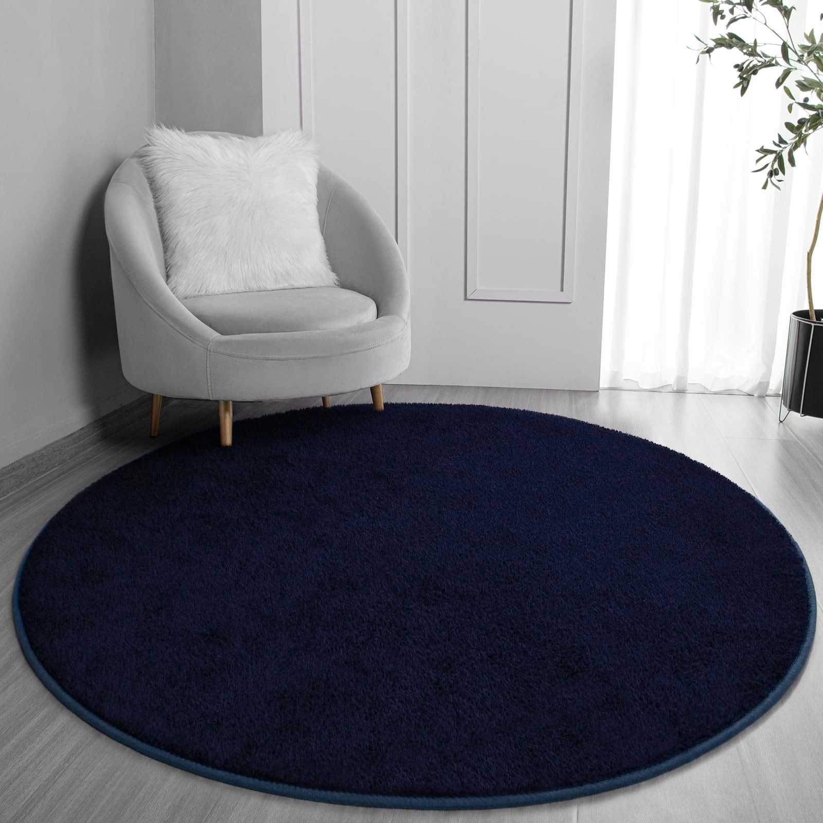 Round Area Rugs for Bedroom Living Room, 4×4 Navy Blue Super Soft Comfy Thick…