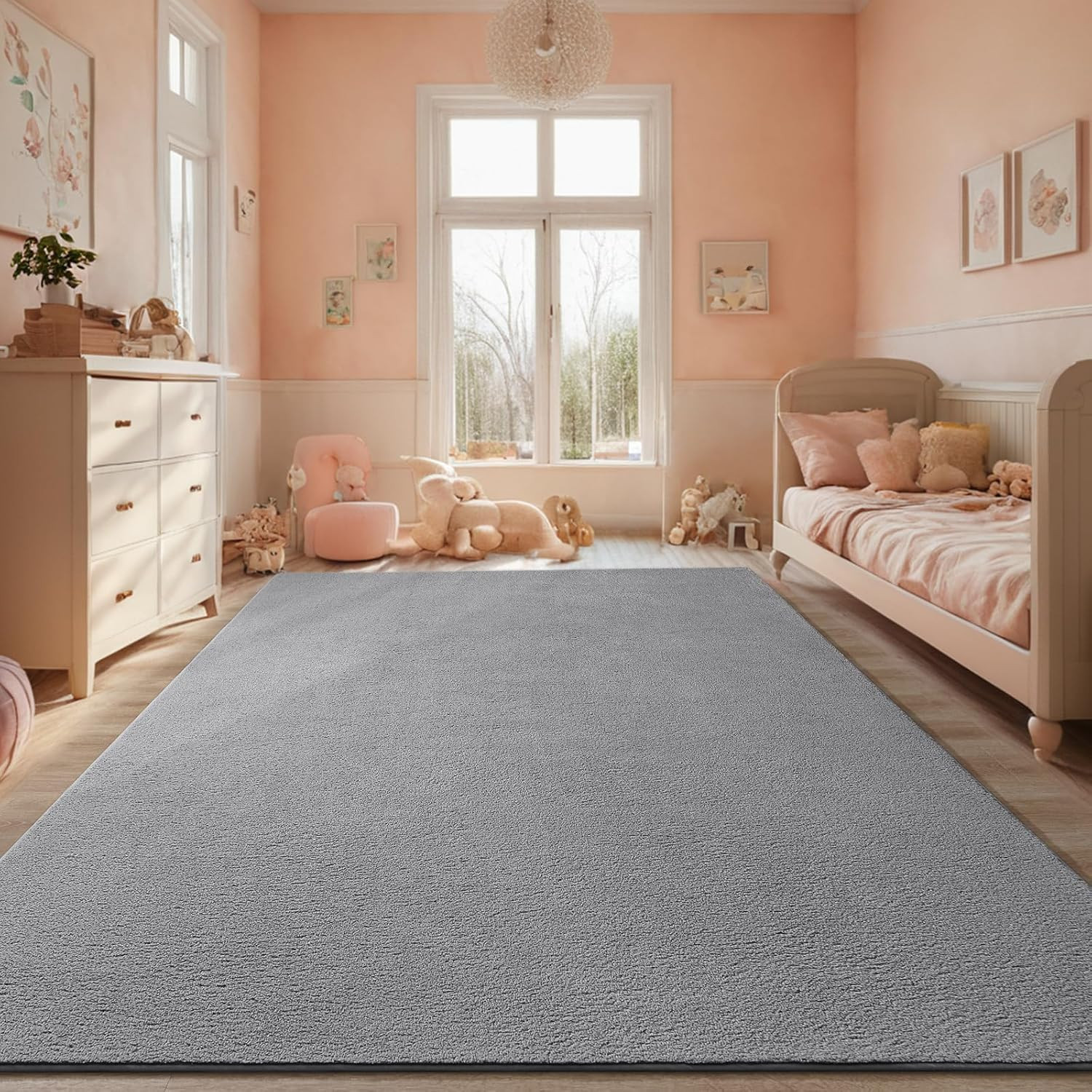 Gray Rugs for Bedroom Living Room, 4X6 Ft Grey Area Rug, Washable Memory Foam In