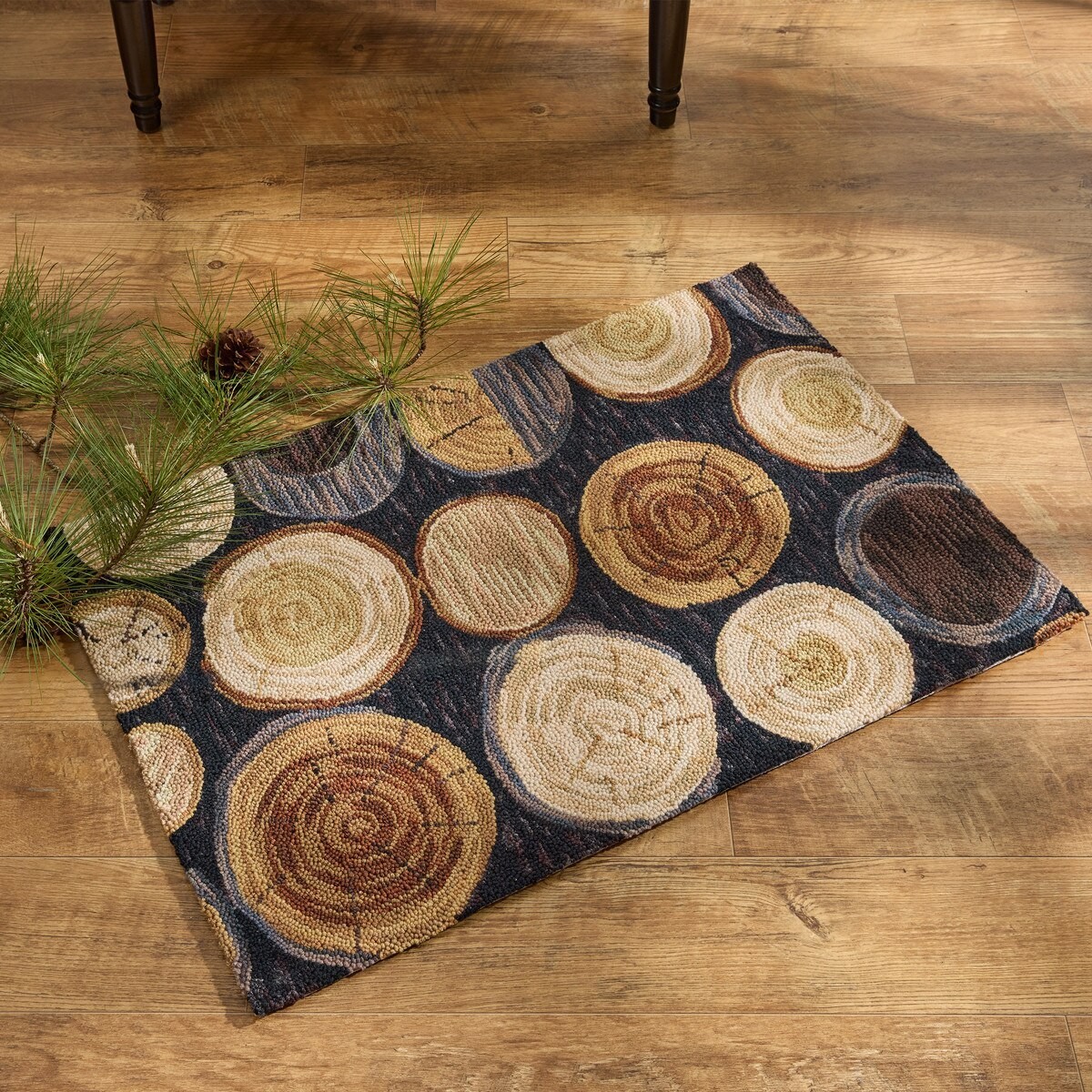 Wood Slices Rustic Polyester Country Cottage Cabin Hooked Accent Rug 24″x36″