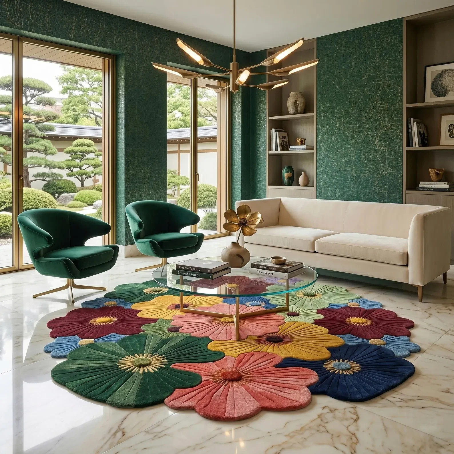Handmade Tufted Floral Area Rug, Oversized Flower Statement Carpet, Living Room