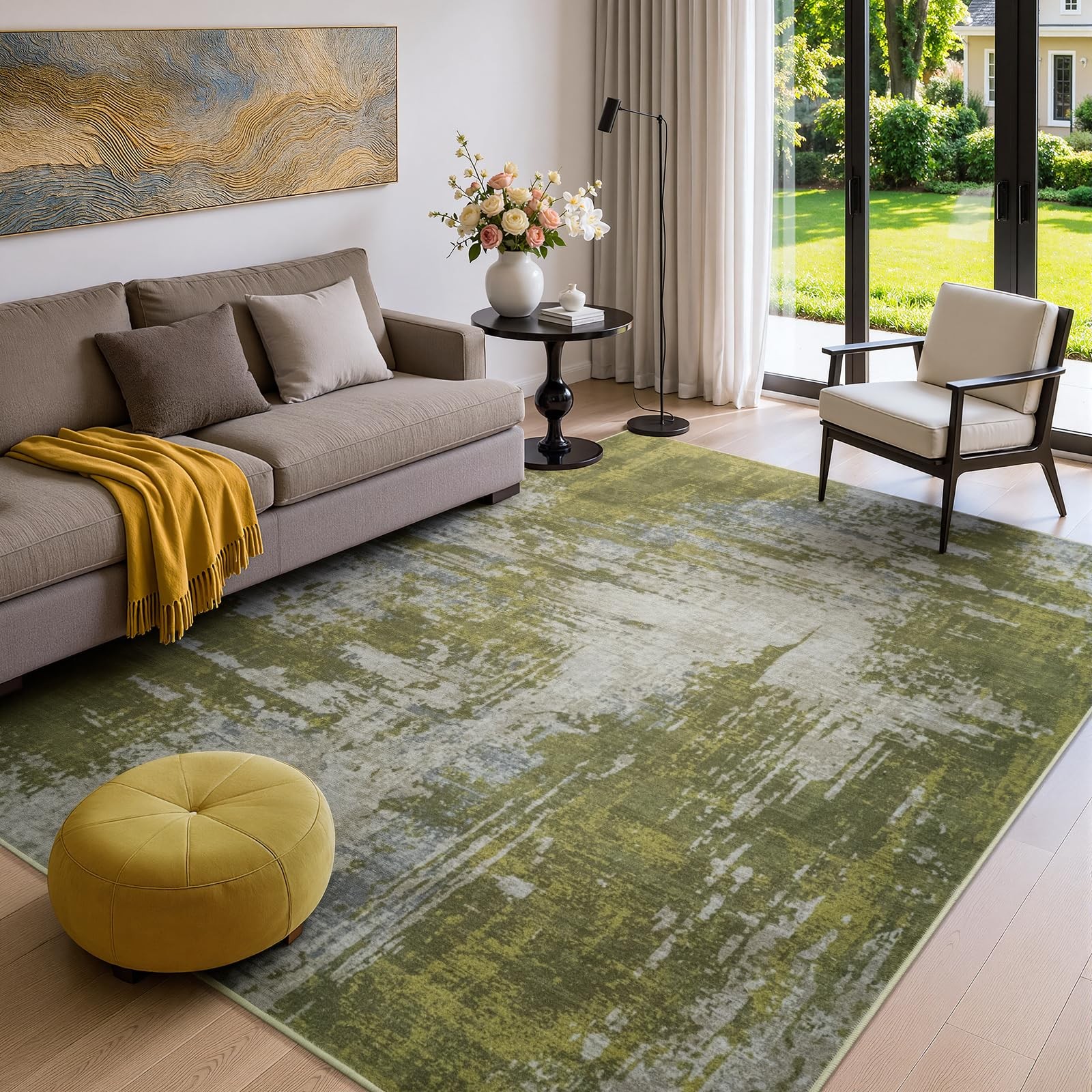 Merelax 4×6 Washable Area Rug for Living Room, Green Boho Feet,