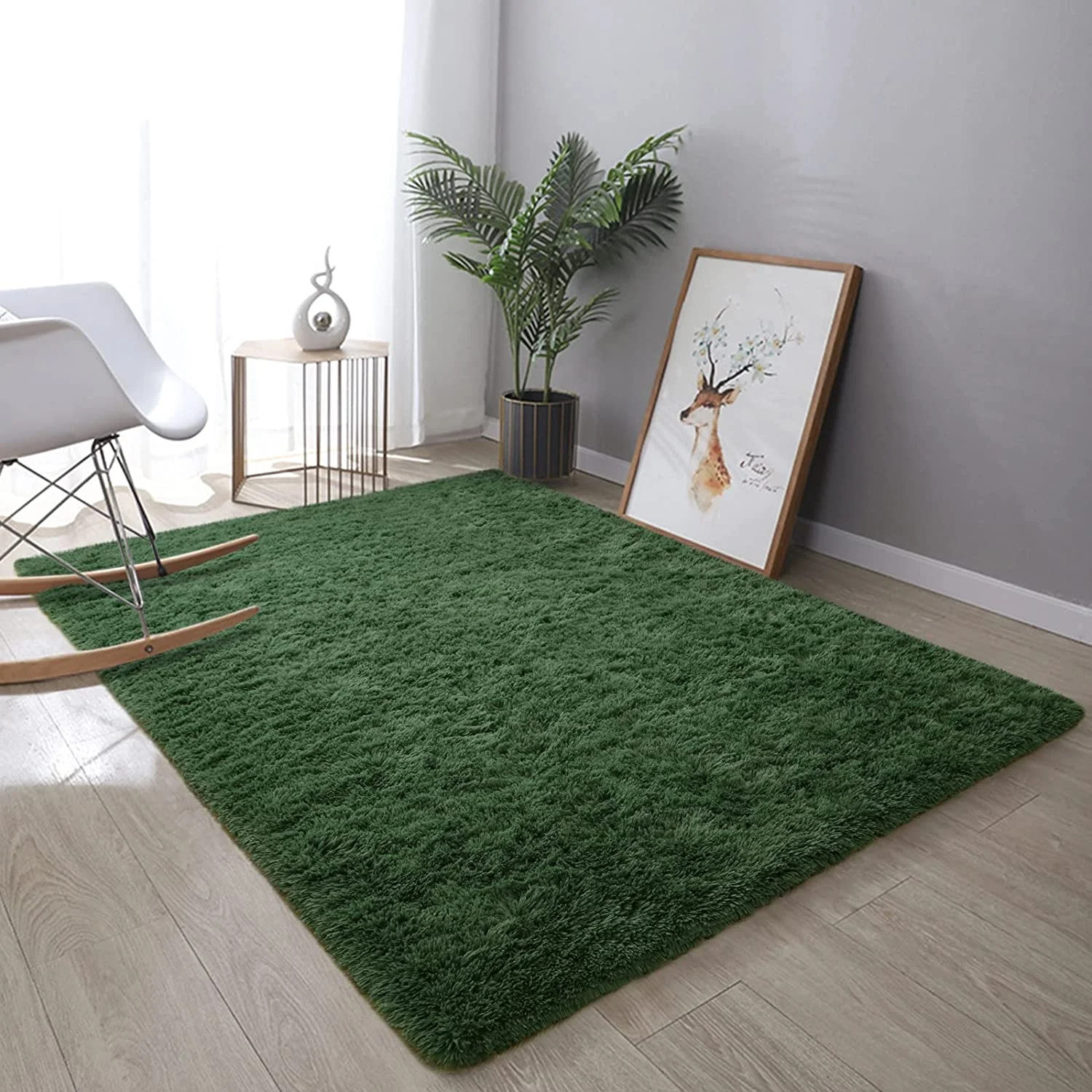 Super Soft Shaggy Rugs Fluffy Carpets, 4X6 Ft, Deep-Green Area Rug for Living Ro