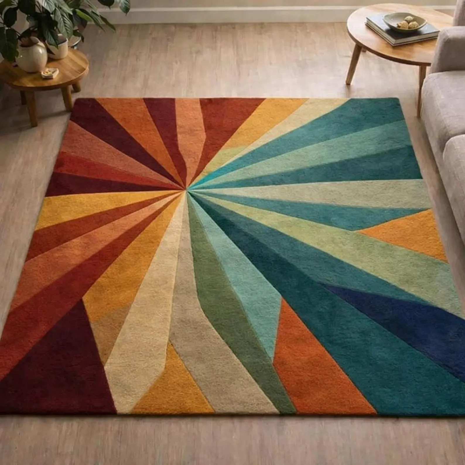 Hand-Tufted Abstract Wool Area Rug Modern Abstract Pattern Rainbow Floor Carpet
