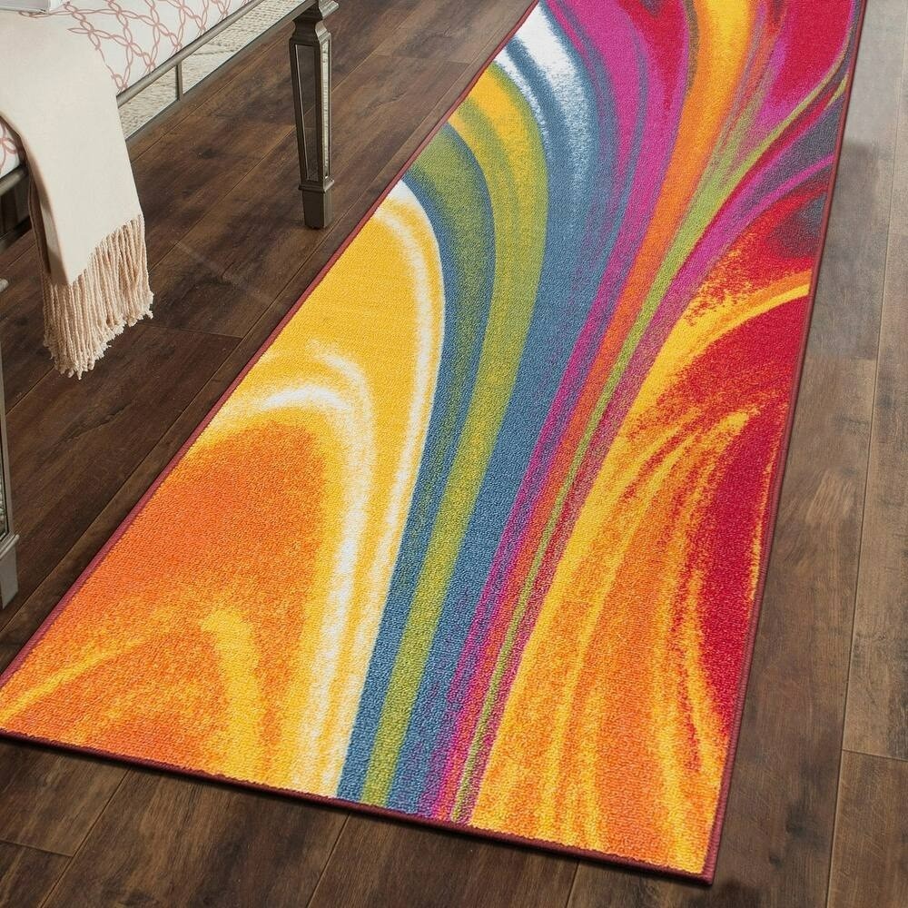 7 Ft Bold Abstract Runner Rug Modern Colorful Swirl Home Decor Carpet Non Slip