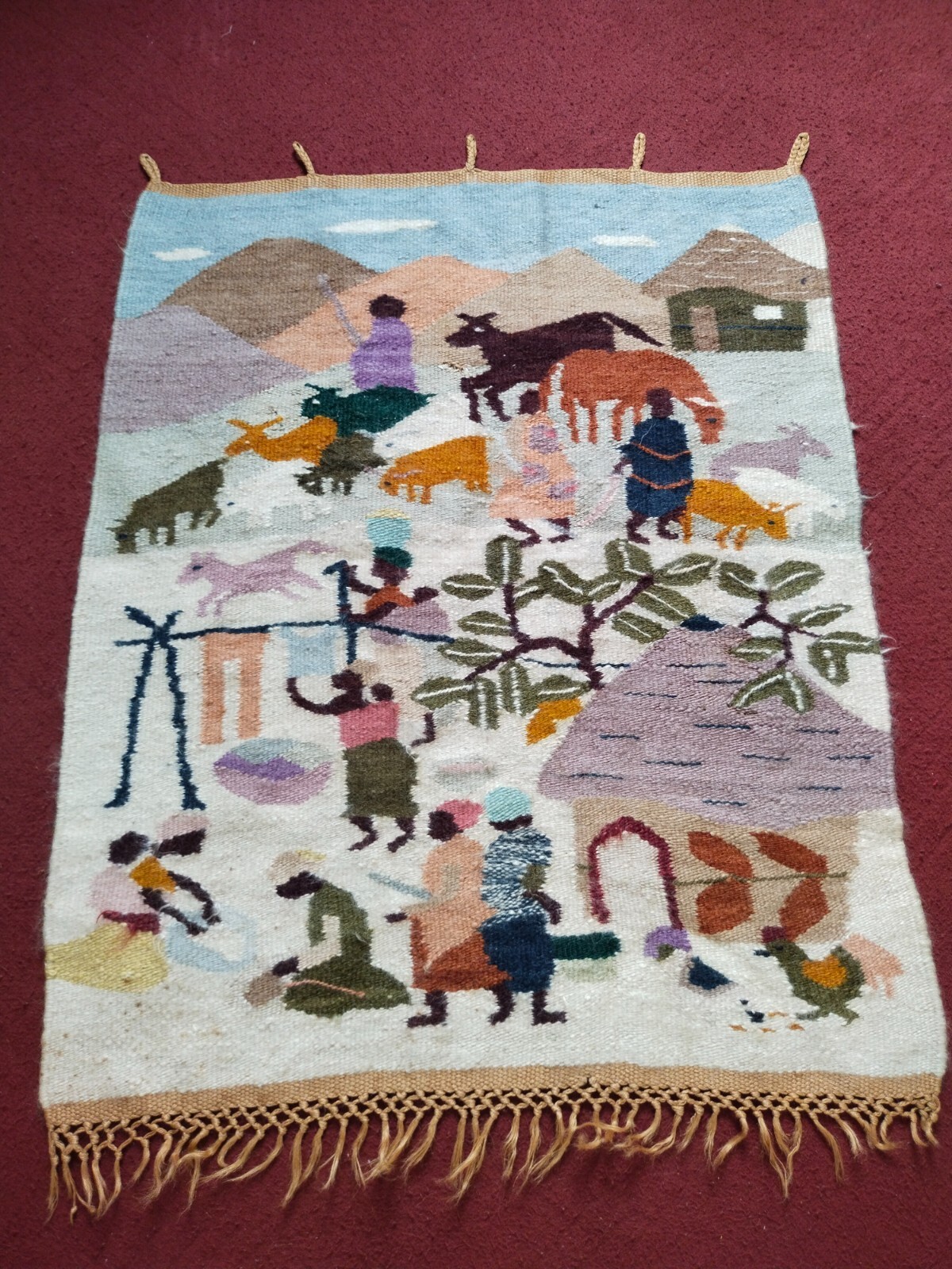 vintage African mohair rug flatweave hand woven folk art deco tapestry wool