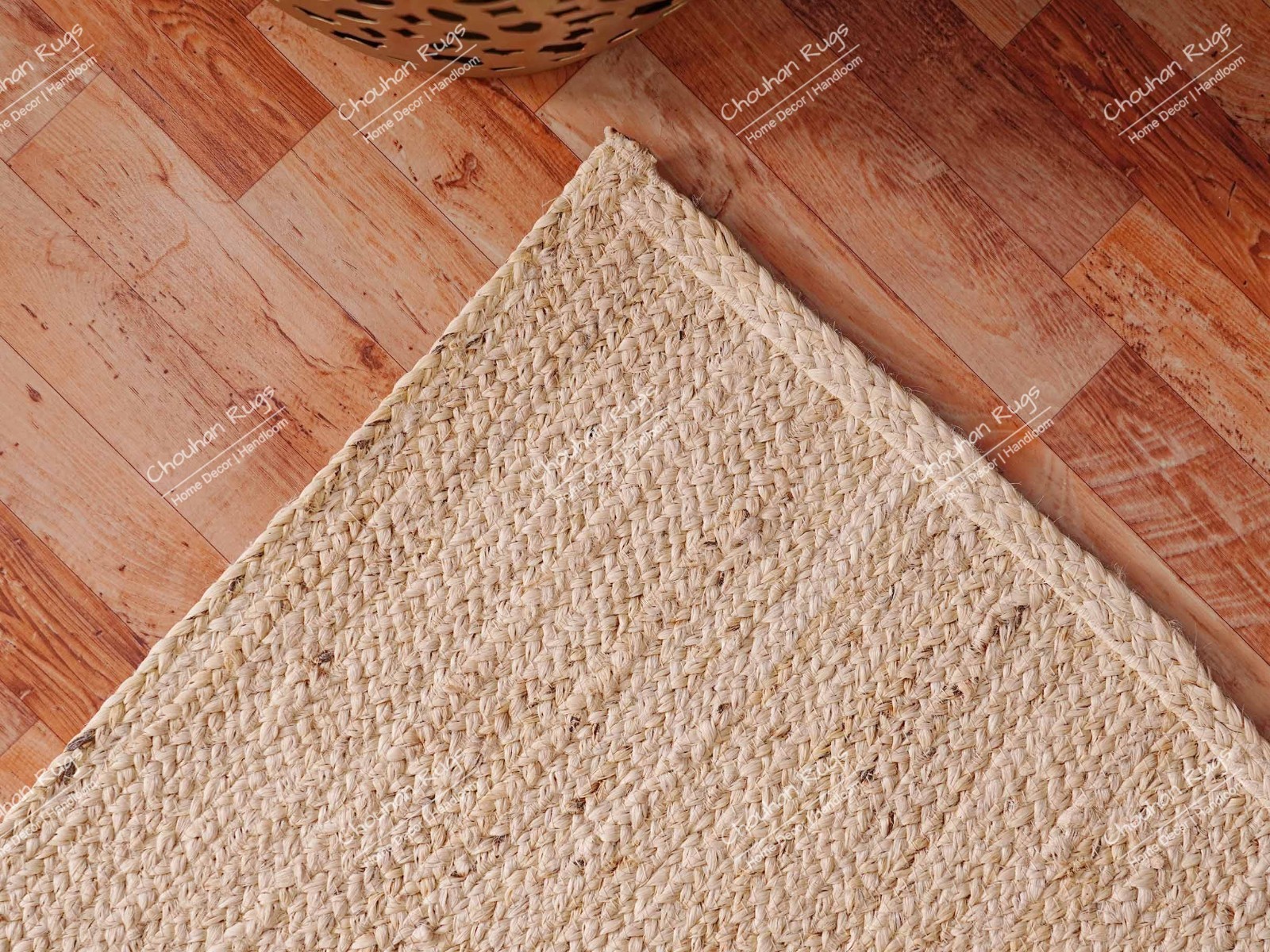 Hand Braided Solid Off-White Natural Jute Rug Boho Farmhouse, Hallway Decor Rug