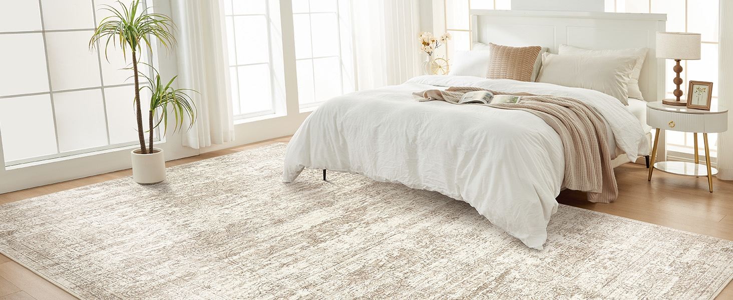 Area Rug Living Room Rugs – 6×9 Abstract Large Soft Indoor Washable Rug Neutral