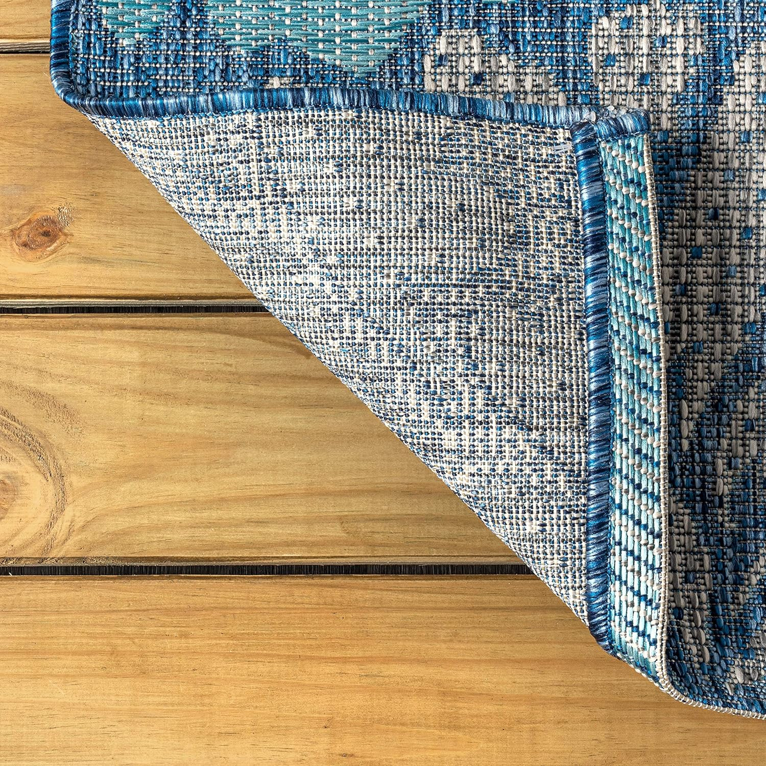 Floral Textured Weave Indoor Outdoor Area Rug 5X8 Navy/Aqua, Zinnia Modern for B