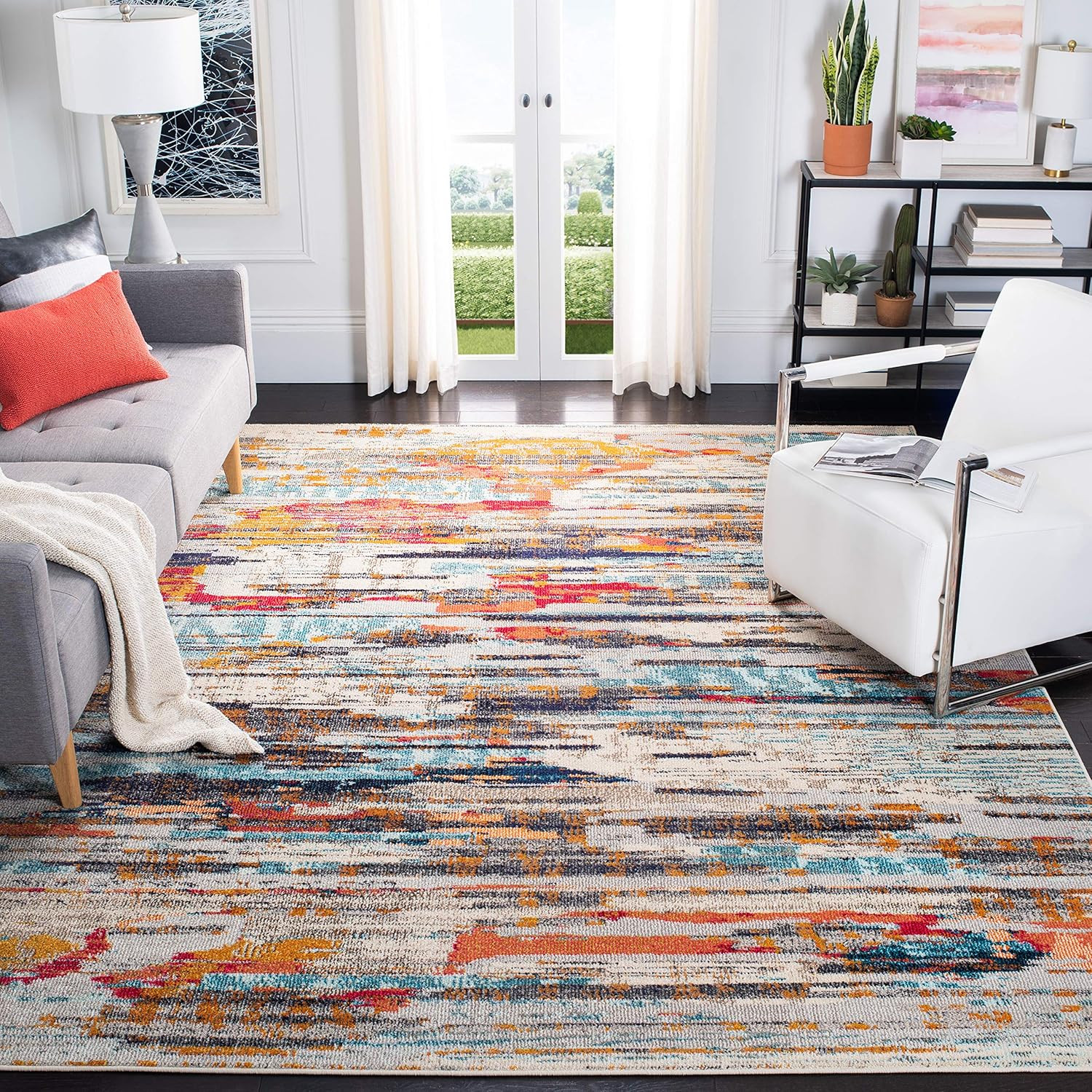Madison 9′ x 12′ Area Rug, Ivory & Multi, Boho Abstract Design