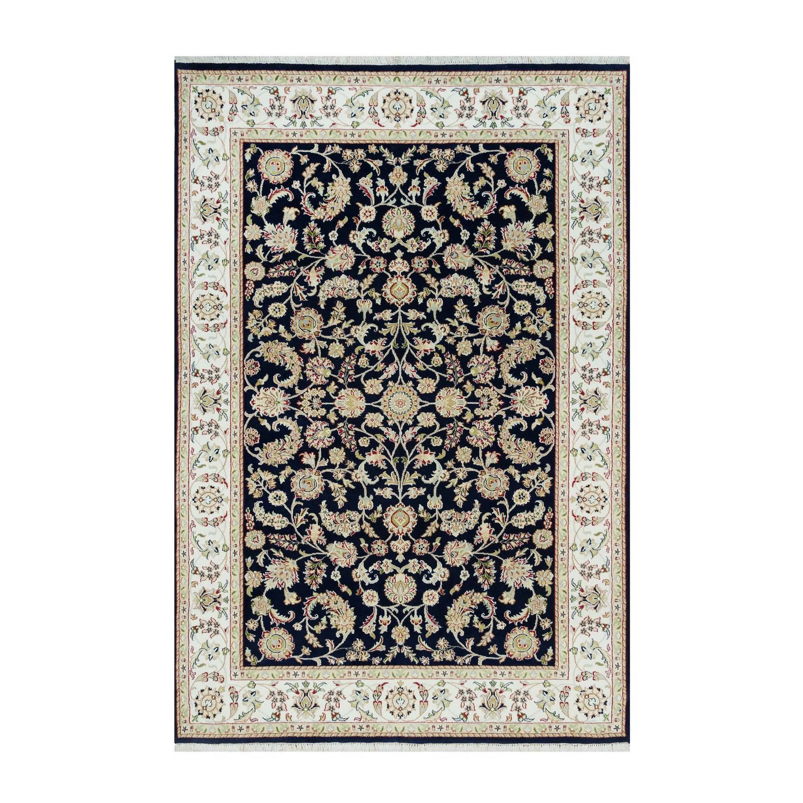 6’1″x9’1″ Graphite Blue Hand Knotted Nain Design 250 KPSI Pure Wool Rug R90311