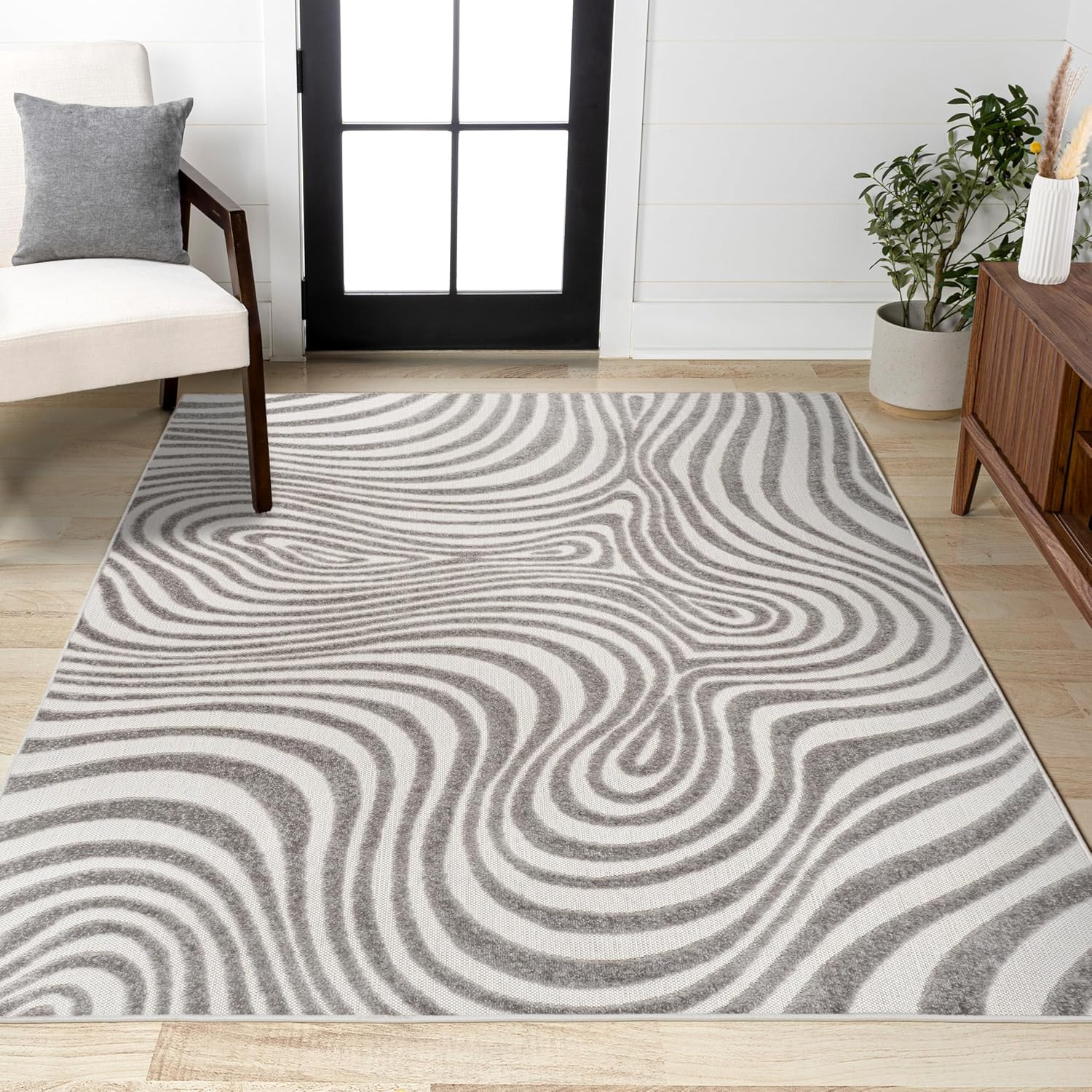 Maribo 3×5 High-Low Abstract Striped Area Rug – Gray, Modern & Easy-Clean