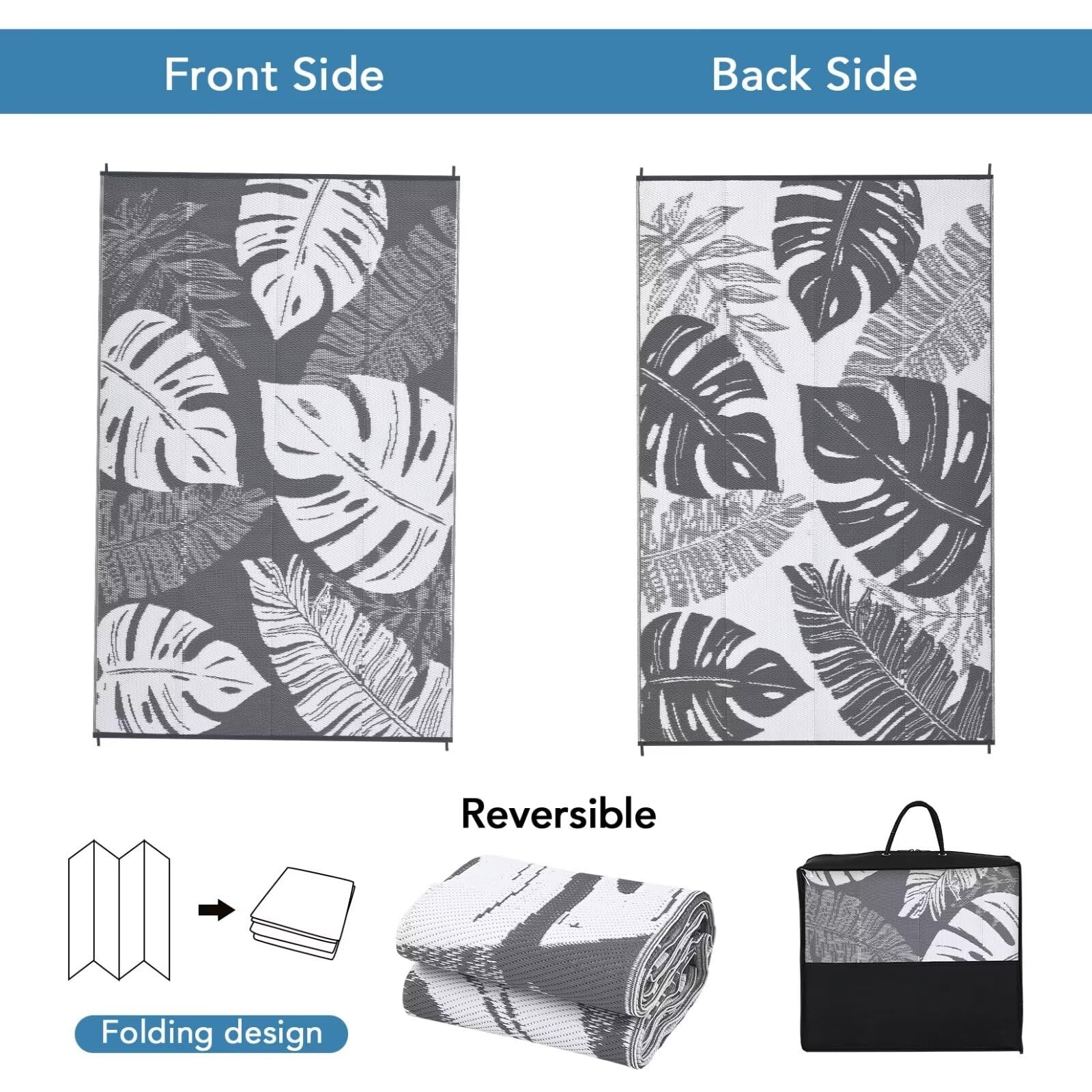 Outdoor Rug Plastic Straw Waterproof Patio Reversible Mat Leaf Outside Carpet