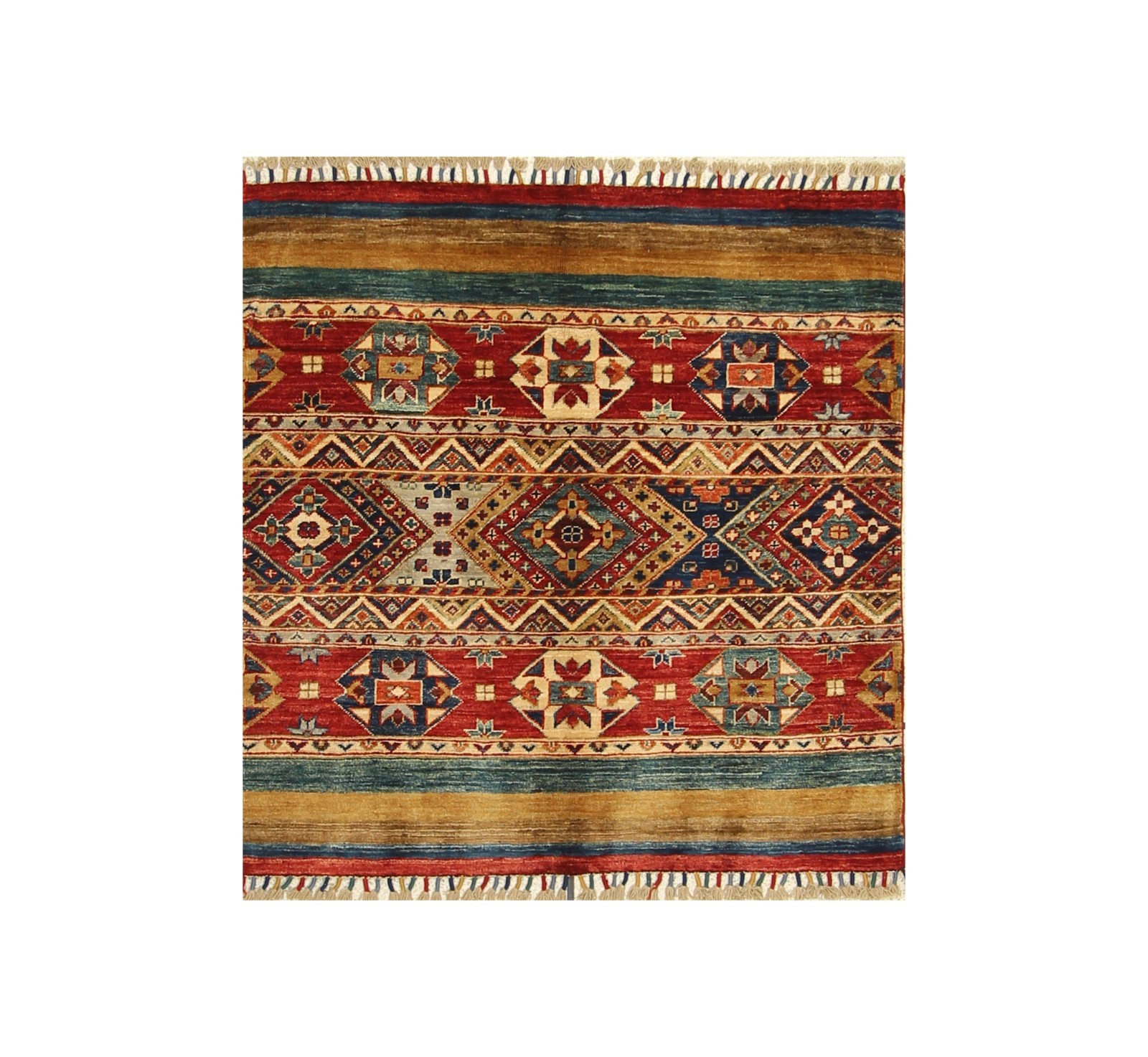 3×3 ft Red Khorjin Afghan Hand Knotted Wool Tribal Small Square Rug