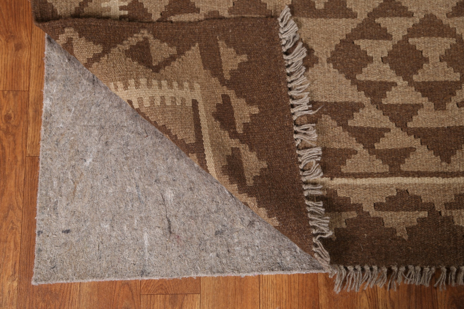 Geometric Kilim Area Rug 5×7 Ft Hand-Woven Wool Carpet Brown Oriental Rug