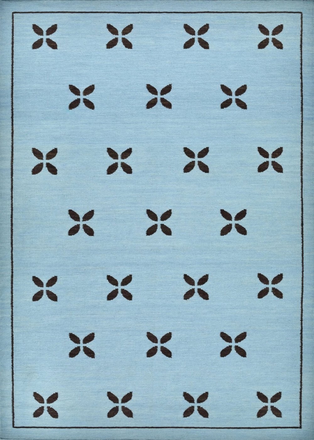 Flatweave Blue Floral Kilim Wool Area Rug Boho Geometric Modern Living Room Rug