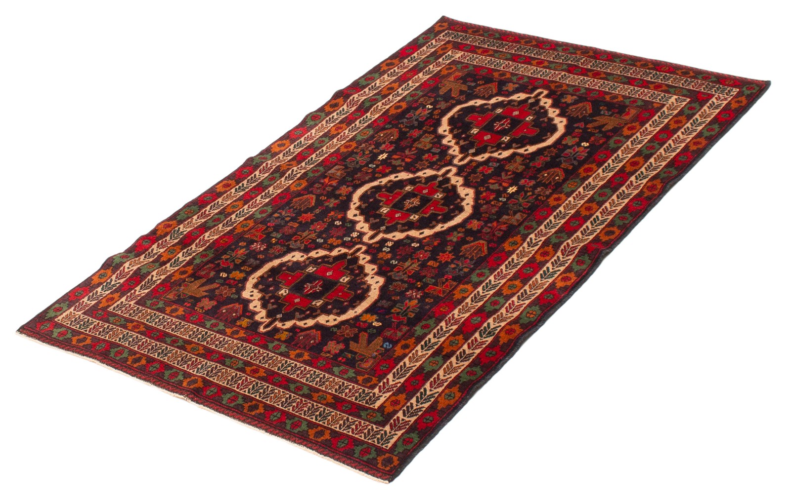 Vintage Geometric Area Rug 3’7″ x 6’0″ Traditional Hand-Knotted Wool Carpet