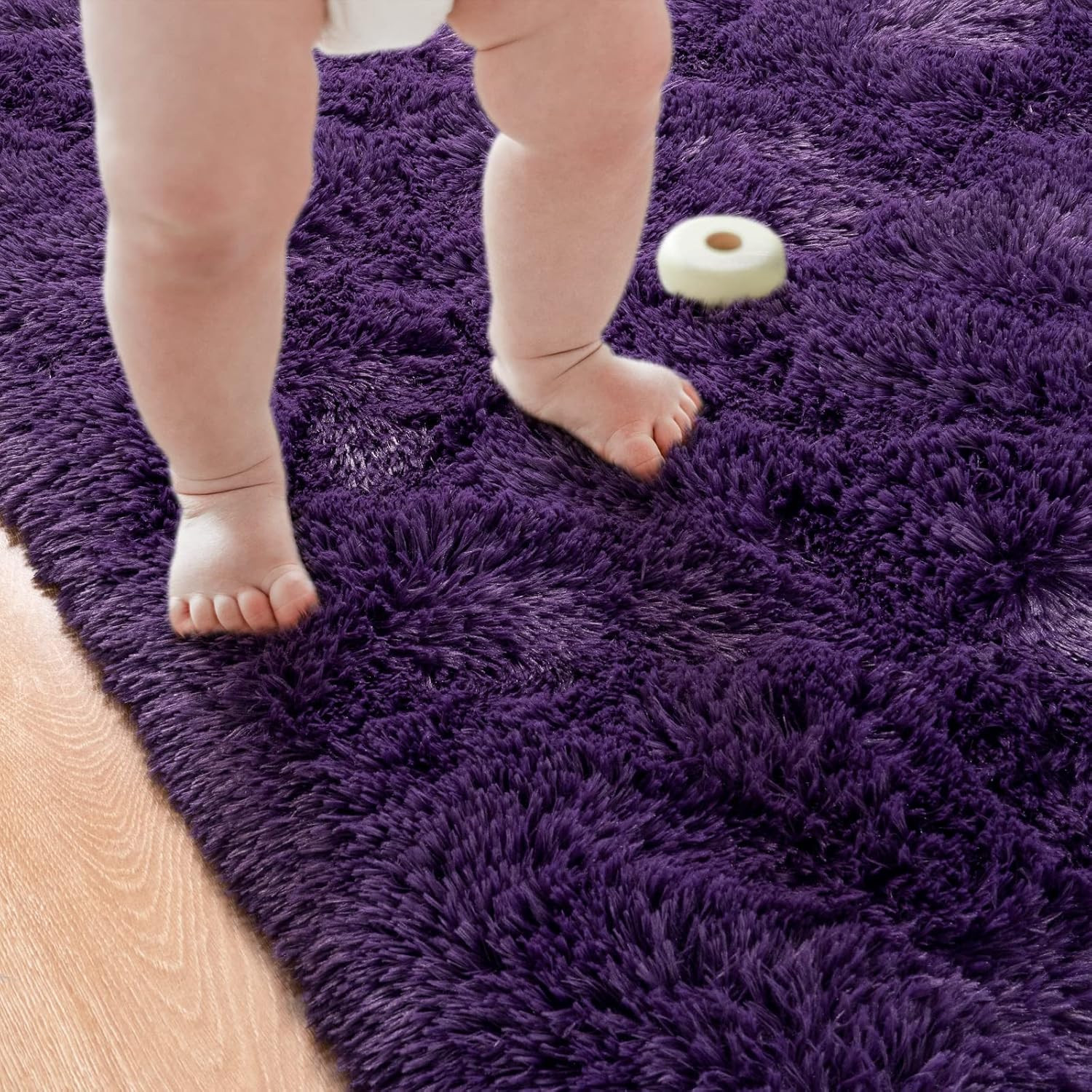 Fluffy Runner Rug for Bedroom Living Room, 2X6 Feet Dark Purple Shag Area Rugs,