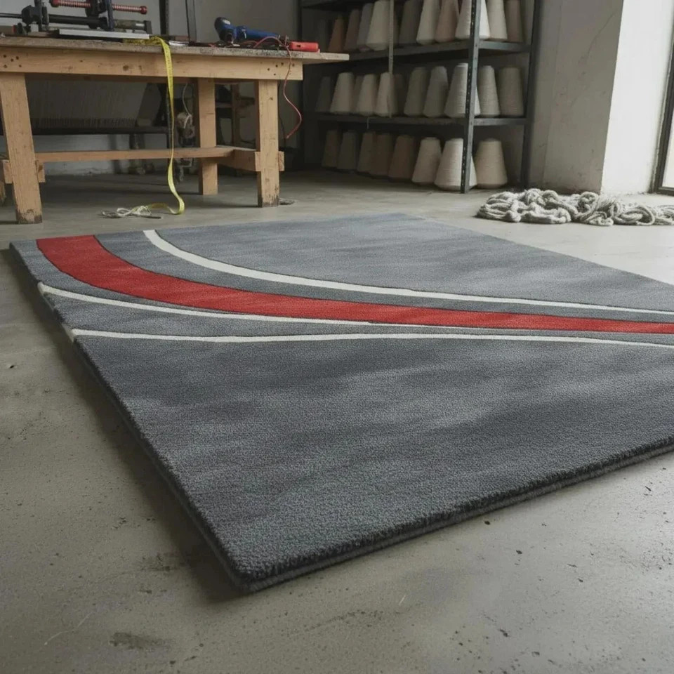Modern Hand Tufted Grey Red Area Rug Abstract Wool Carpet Living Room Bedroom Ru