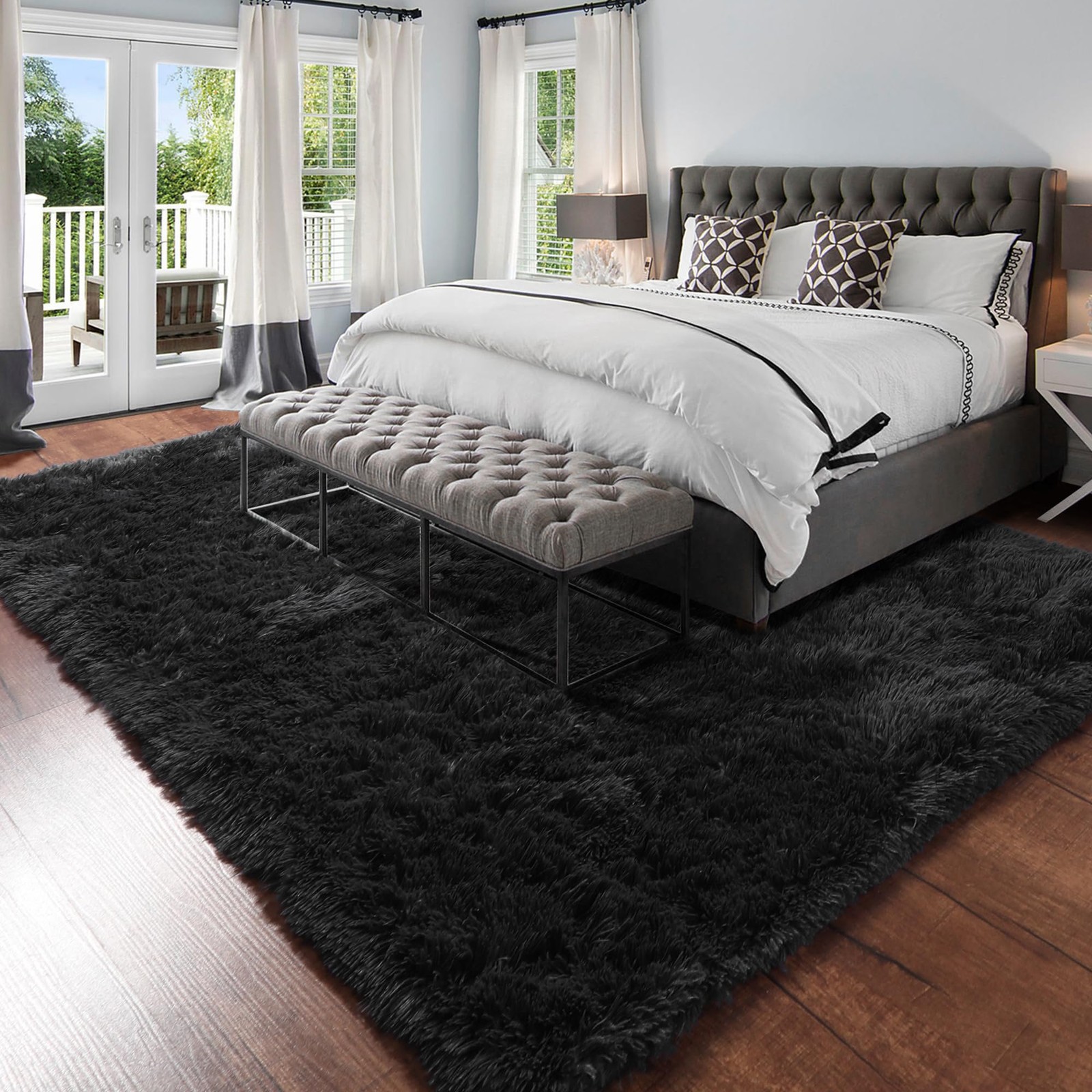 Amdrebio Black Area Rugs for Bedroom, 5×8, Large Fluffy Rug Living Room Decor