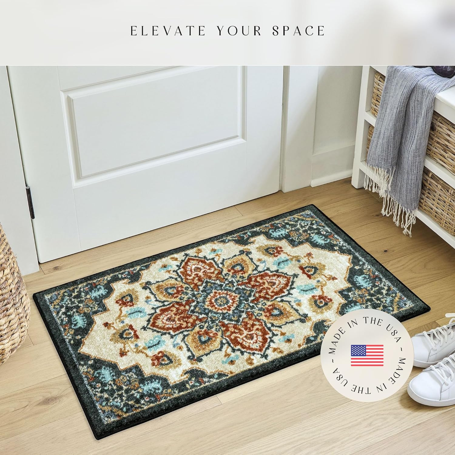 Ruby Oriental Area Rug – Made in USA – Washable, Non Slip Indoor Carpet for Entr