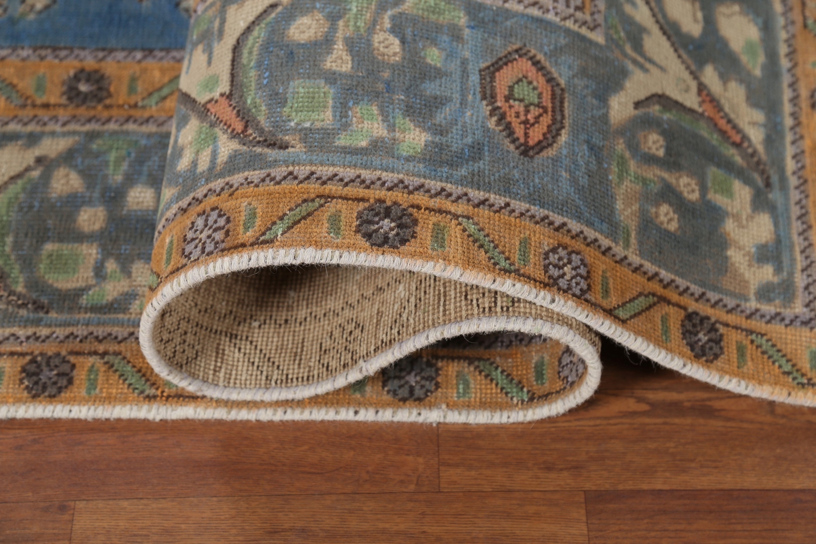Blue Vintage Overdyed Tebriz Area Rug 6×9 Hand-knotted Wool Living Room Carpet